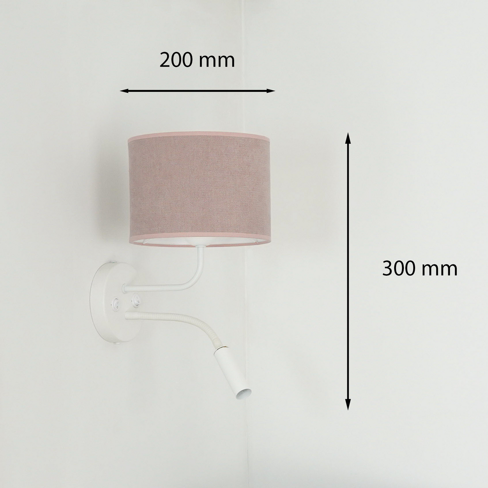 Roller wall light, Soro, white/pink, reading light