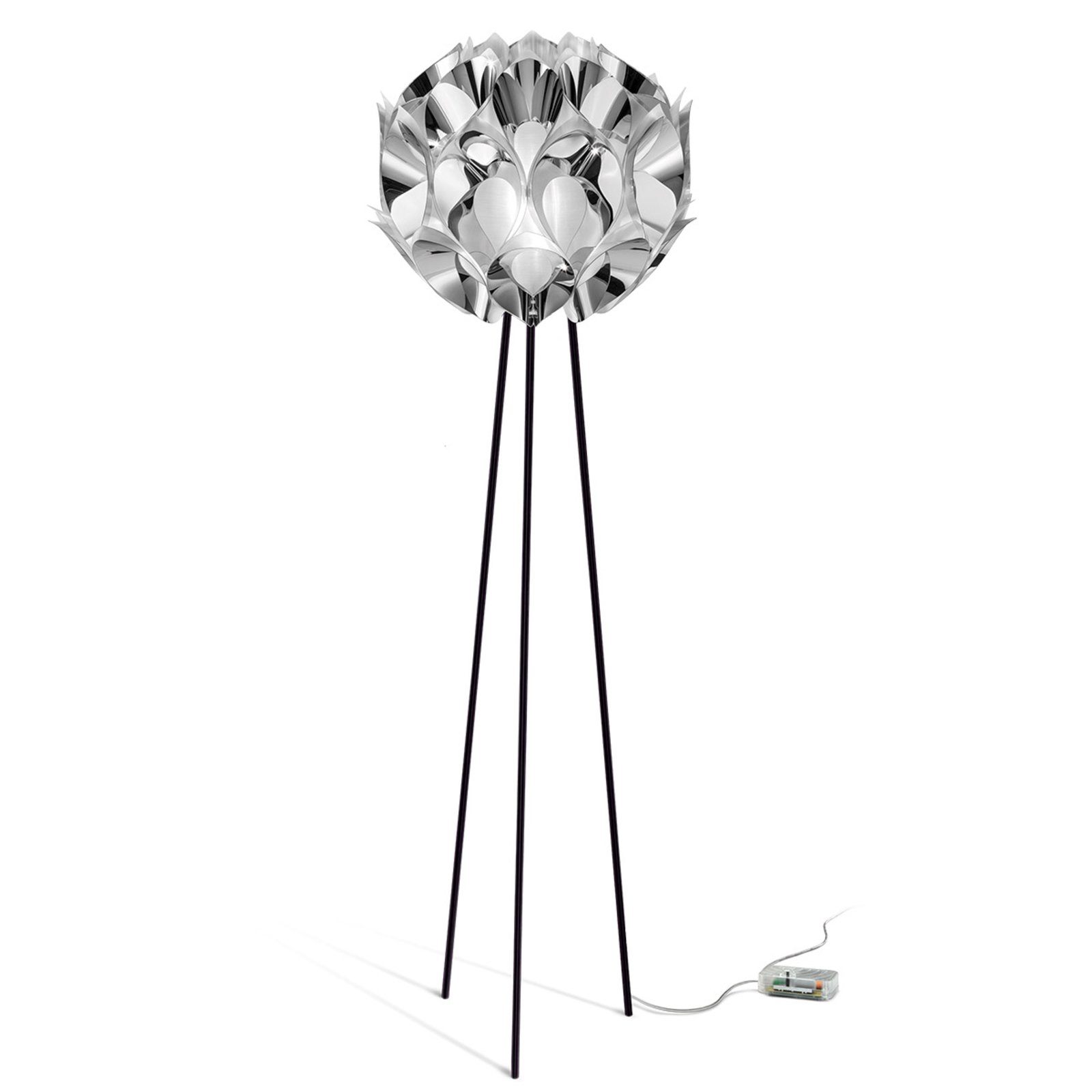 Slamp Flora designer floor lamp, silver, for Living / Dining Room, Steelflex®, Lentiflex®, metal, E27, 20 W, energy efficiency: A++, H: 170 cm