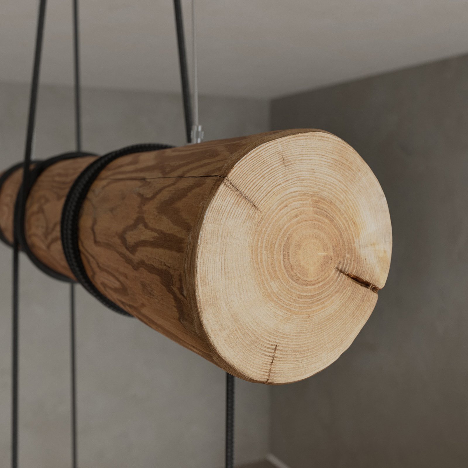 Závesná lampa Envostar Terra, svetlý drevený trám, 3fl