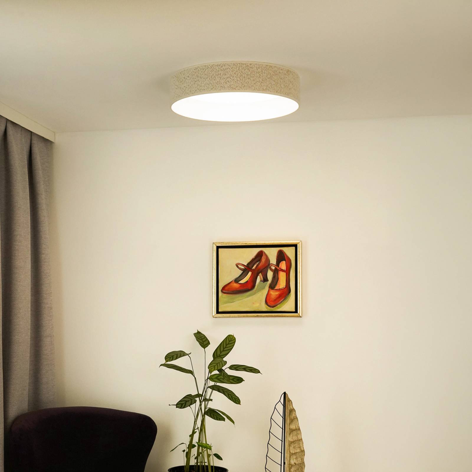 Lampa sufitowa LED Plafon, kremowy, tkanina, Ø 45 cm, ściemniany 3-stopniowo