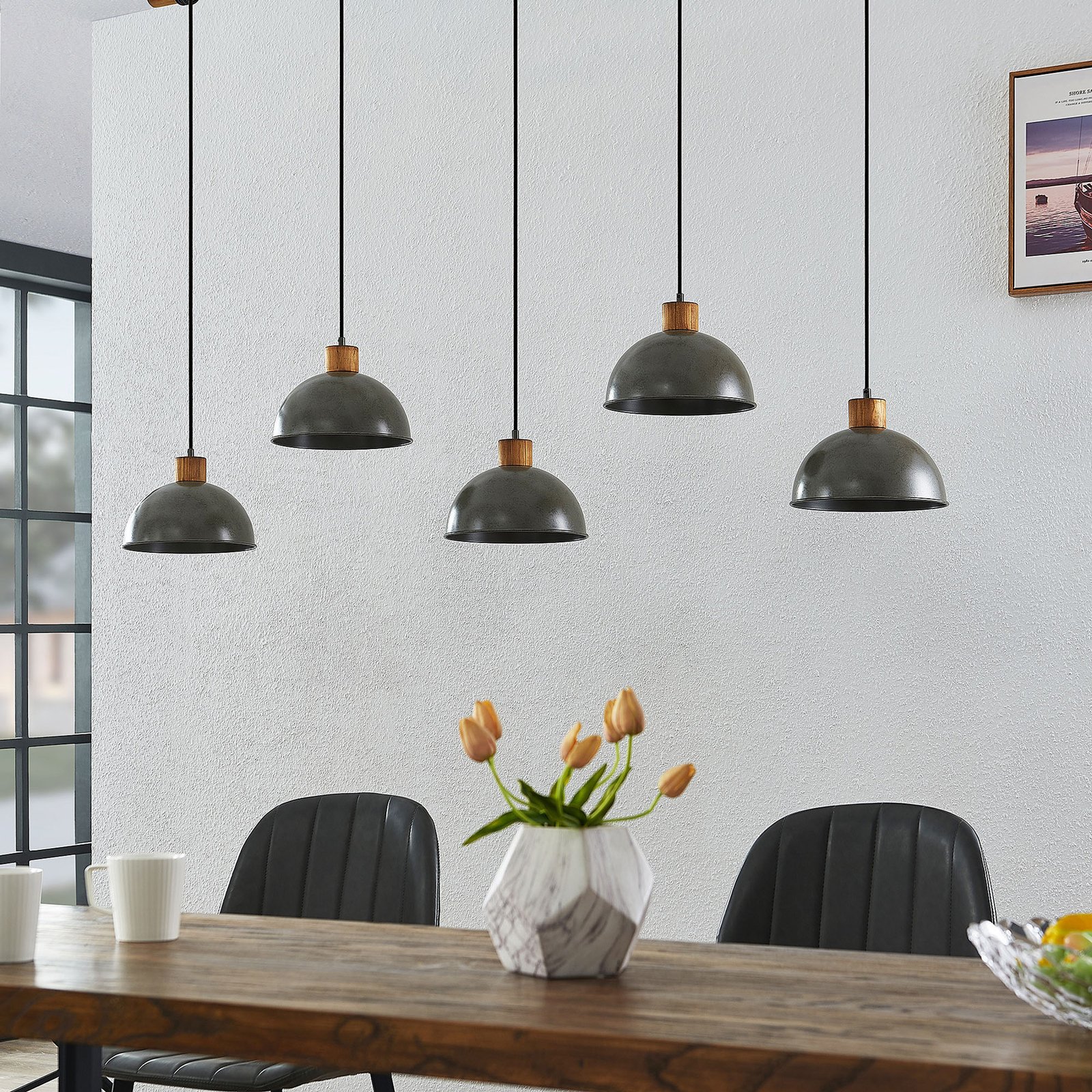 Durbis 5 Taklampa Dark Grey/Wood - Lindby