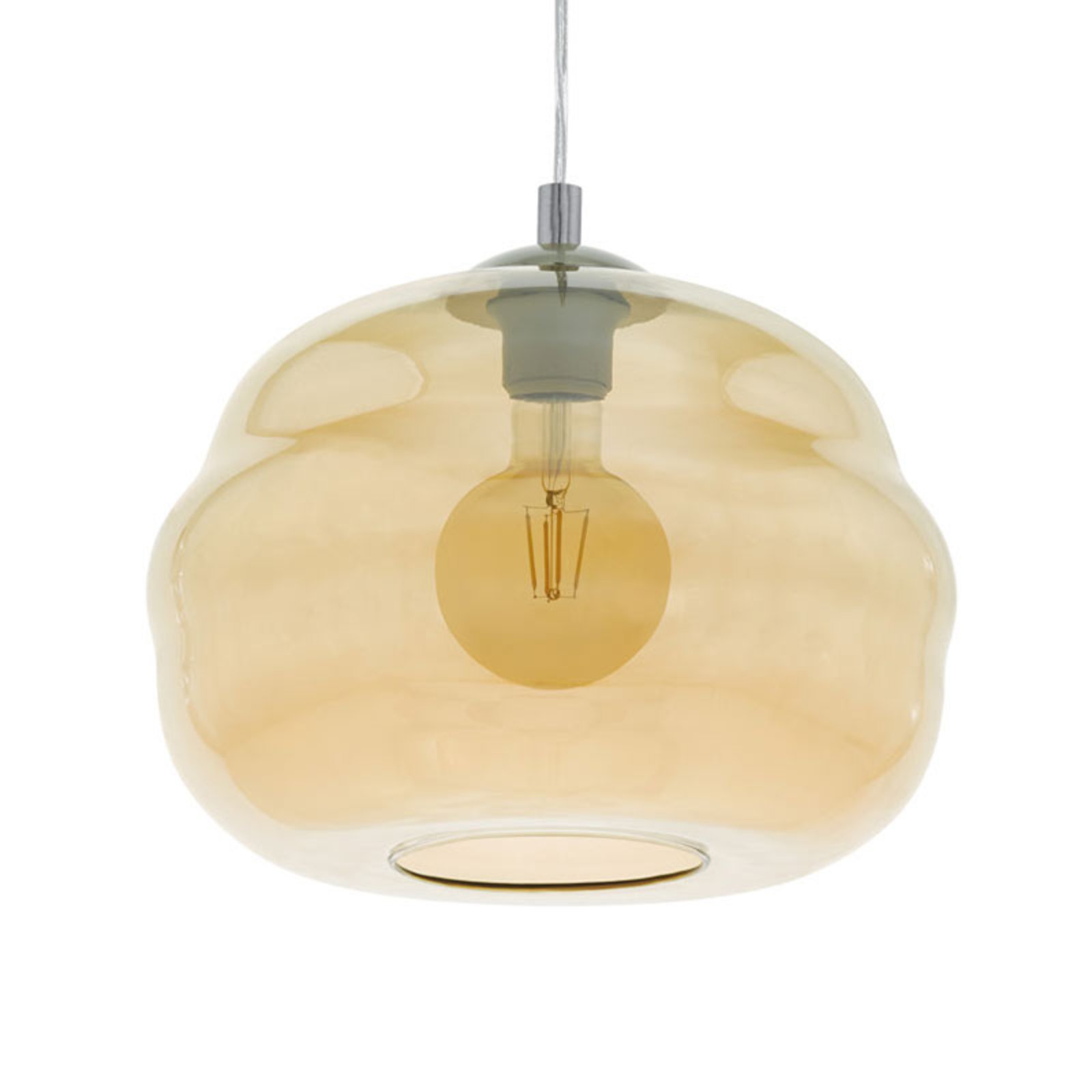 EGLO Dogato pendant lamp, glass lampshade in amber, for Living / Dining Room, glass, steel, E27, 60 W, energy efficiency: A++