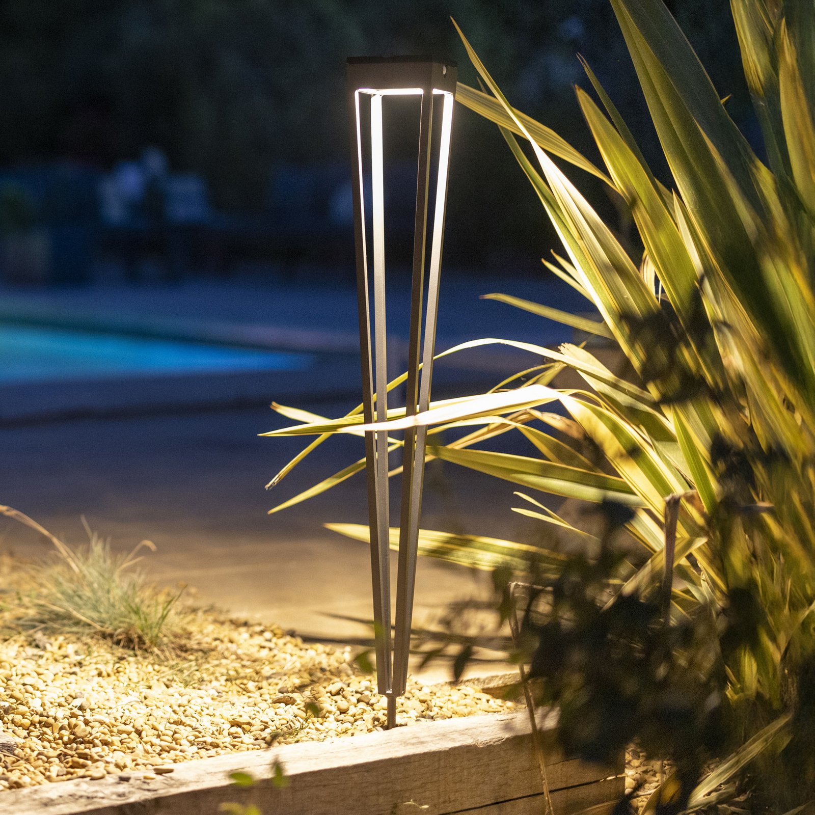 Les Jardins LED-Solarfackel Tinka, grau, 90 cm, Erdspieß