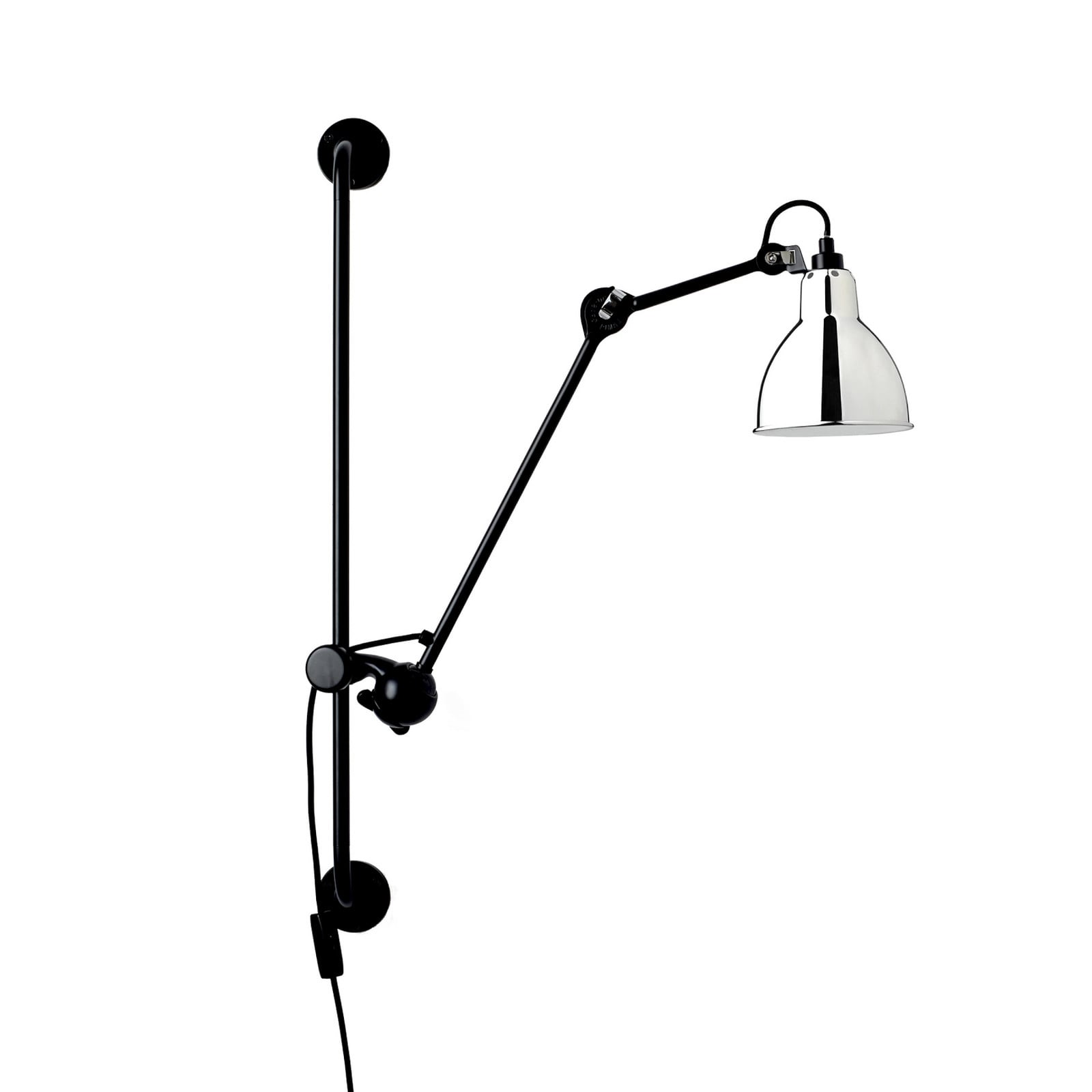 210 Wandleuchte schwarz/chrom 201 Round Lampe Gras - Wohnzimmer - Design - Metall - Einflammig