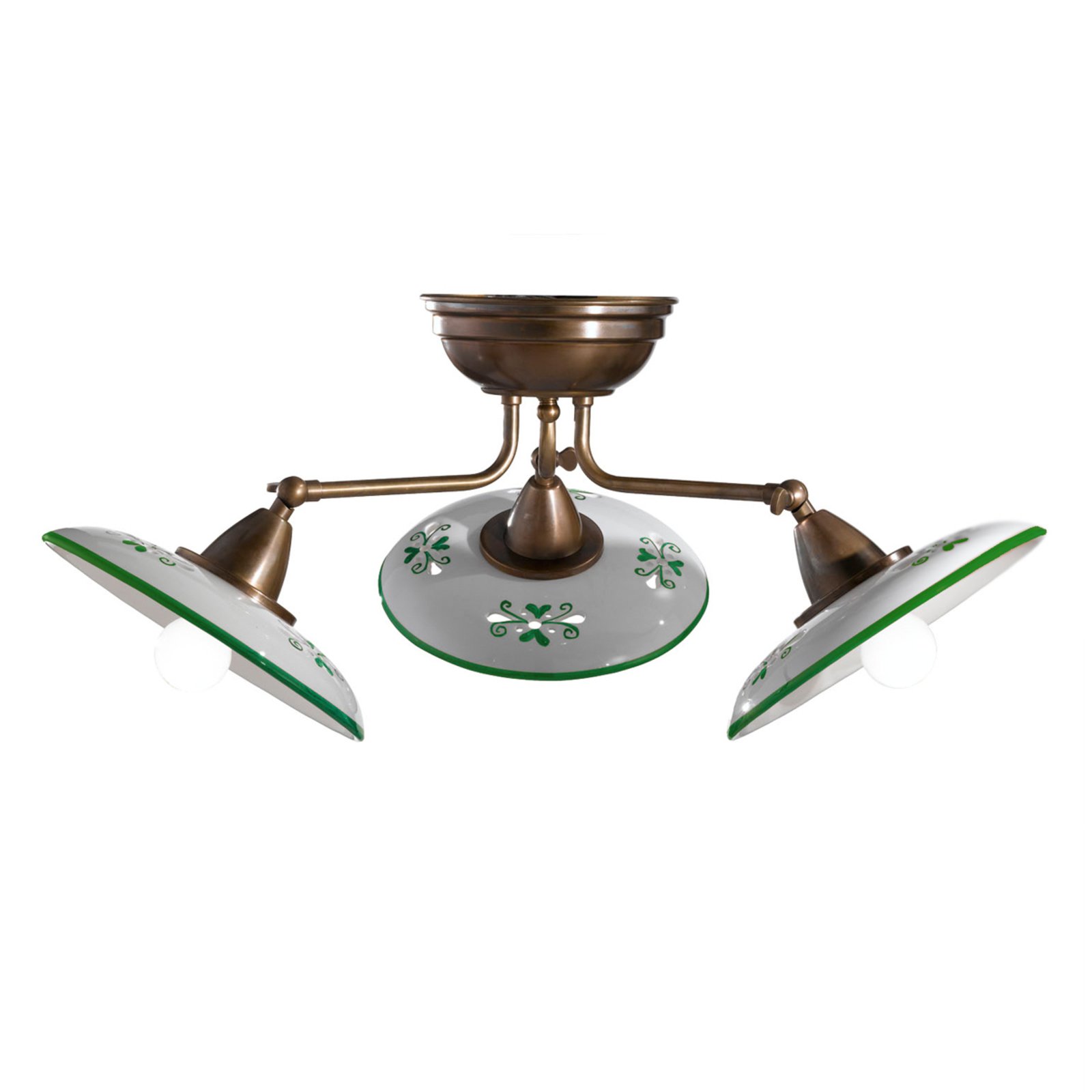 Bassano - candeeiro de teto de três luzes em cerâmica, verde