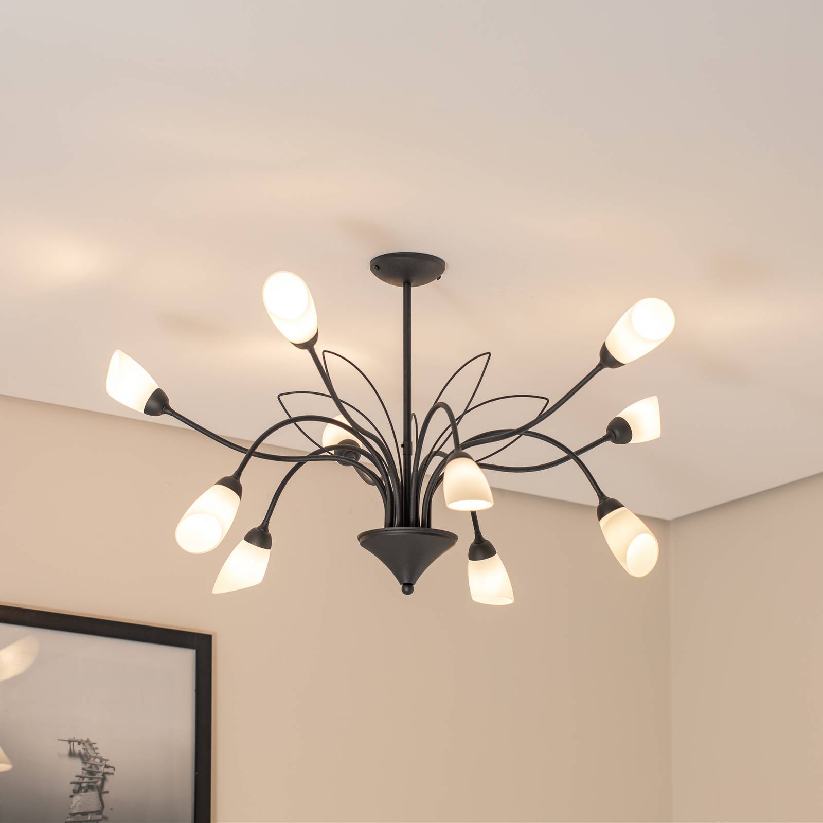 Deckenleuchte Gloriosa, Glas, schwarz, 10-flammig günstig online kaufen