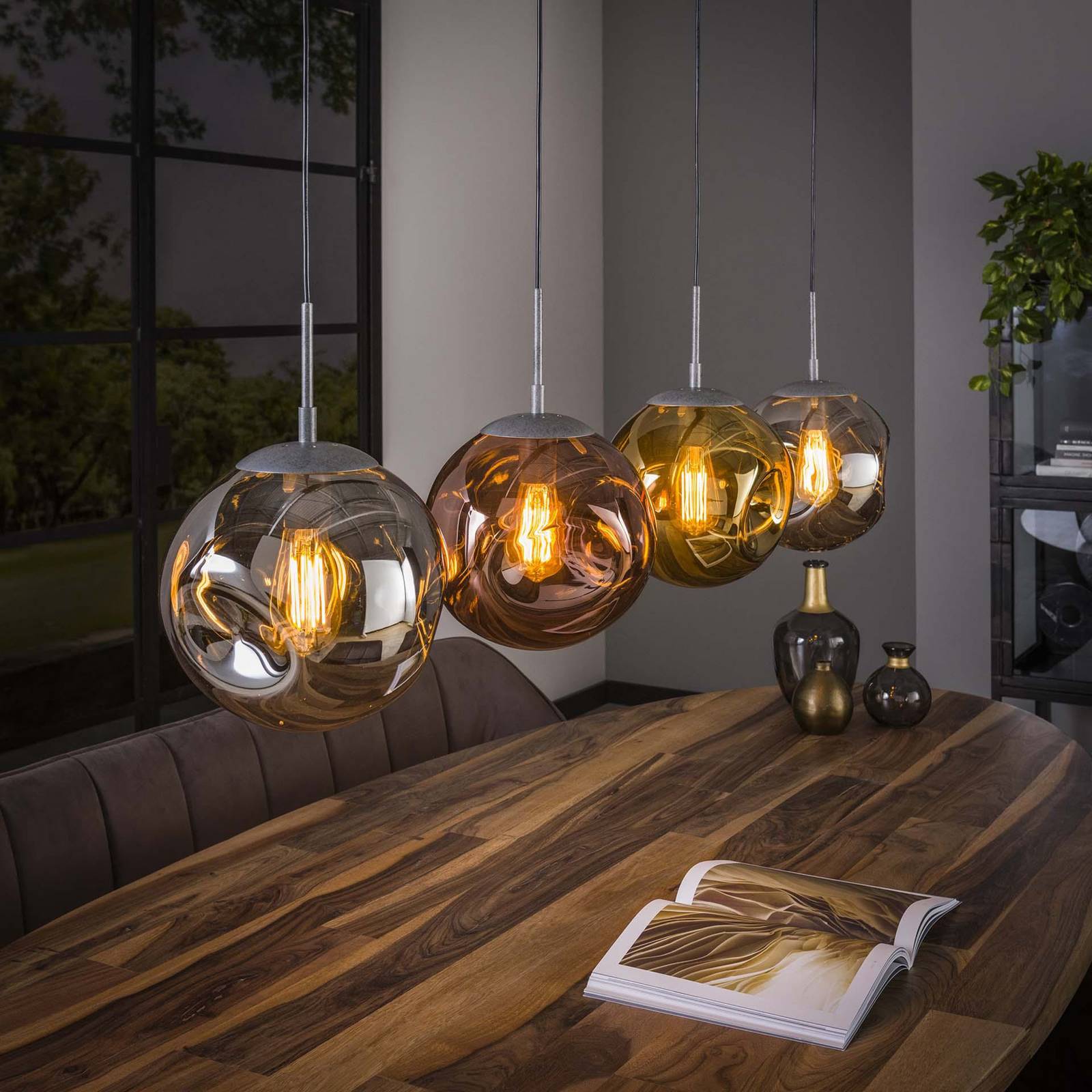 Lampa wisząca Stellar, 4-punktowa, antyczne srebro, wielokolorowe szkło