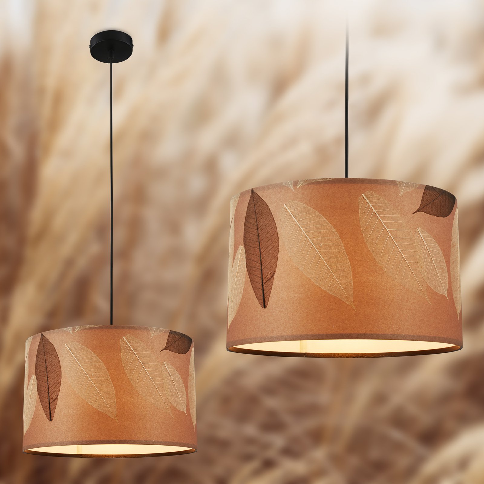 Mata pendant light, 1-bulb, brown, fabric, Ø 35 cm