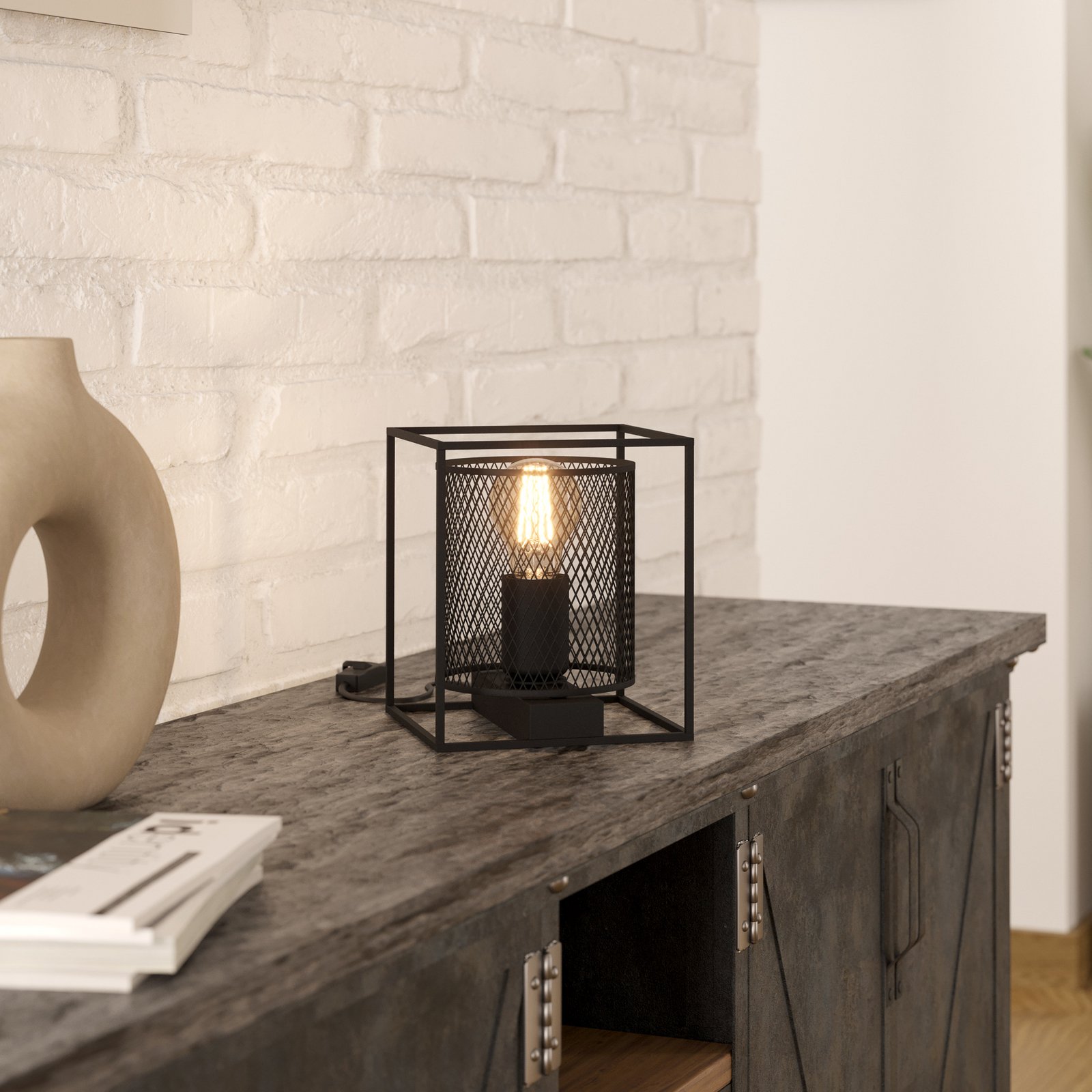 Tafellamp Catterick, zwart, een kooikap