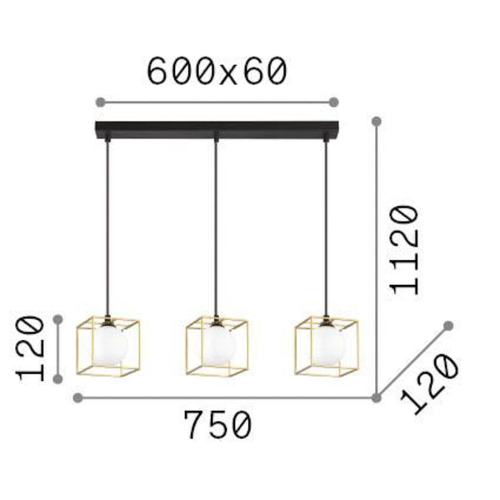 Viseća lampa Ideal Lux Lingotto, 3 žarulje, 3 kaveza, crna