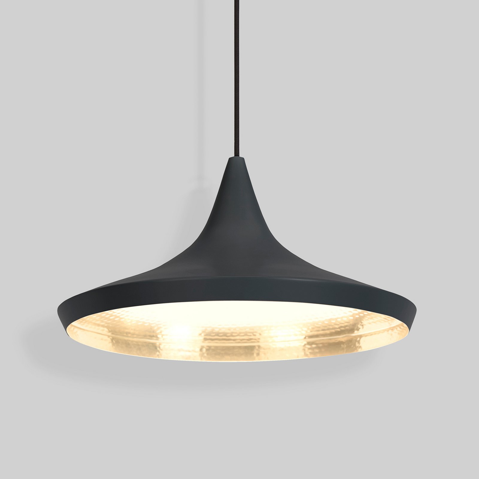 Tom Dixon LED hanging light Beat Wide, black, Ø 36 cm brass