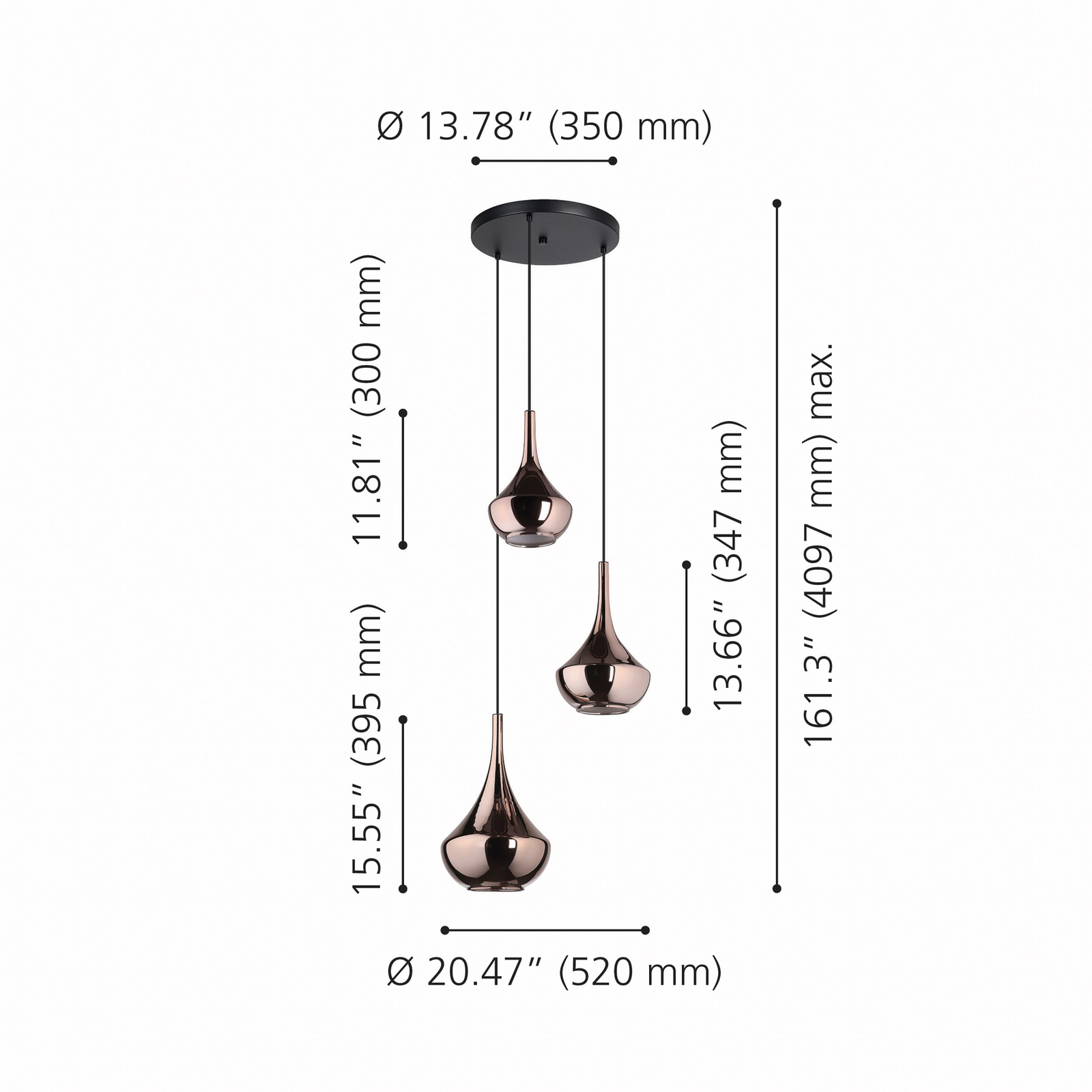 Suspension Almoster, cuivre, Ø 55 cm, à 3 lampes - Stars of Light