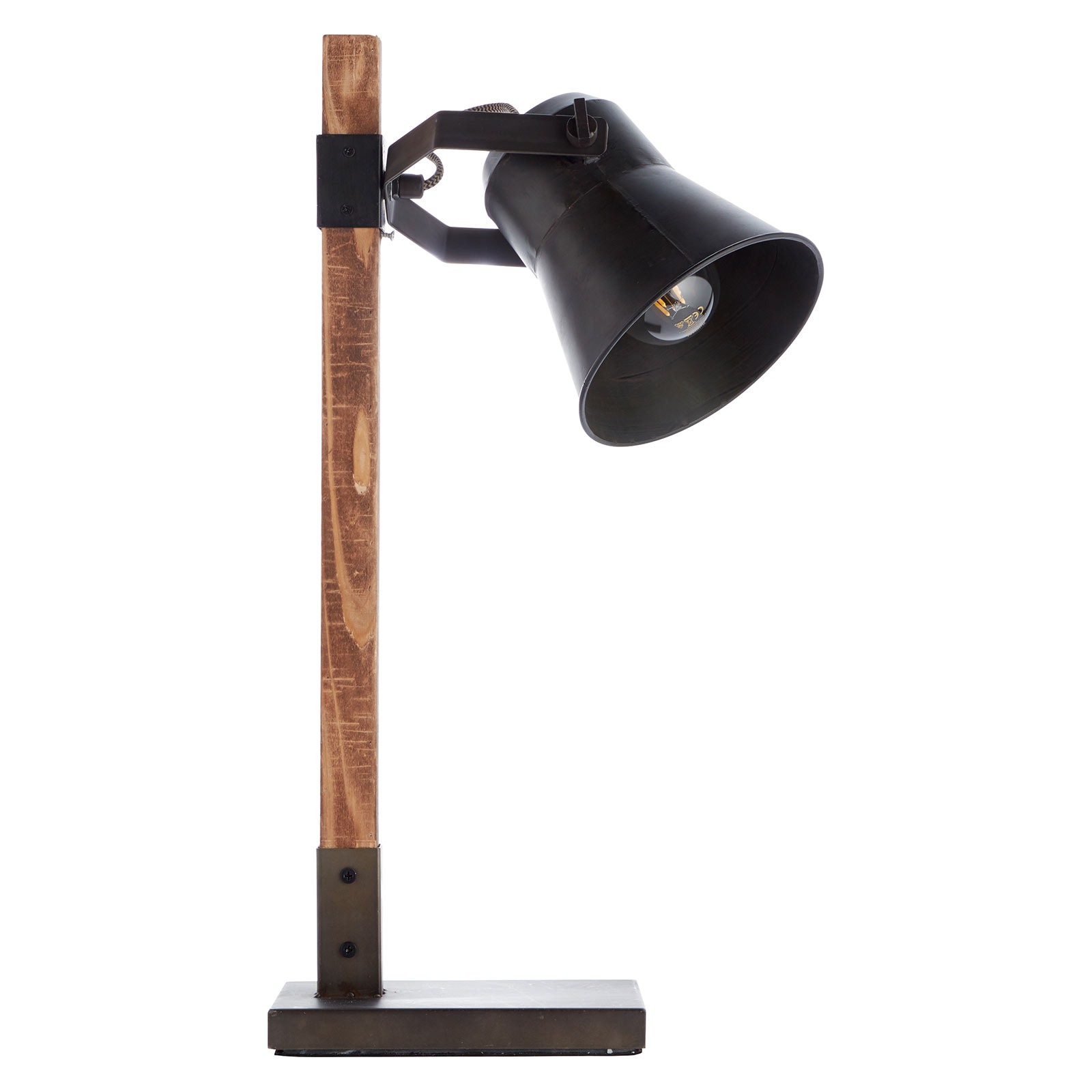 Lámpara de mesa Plow, negro/madera oscuro