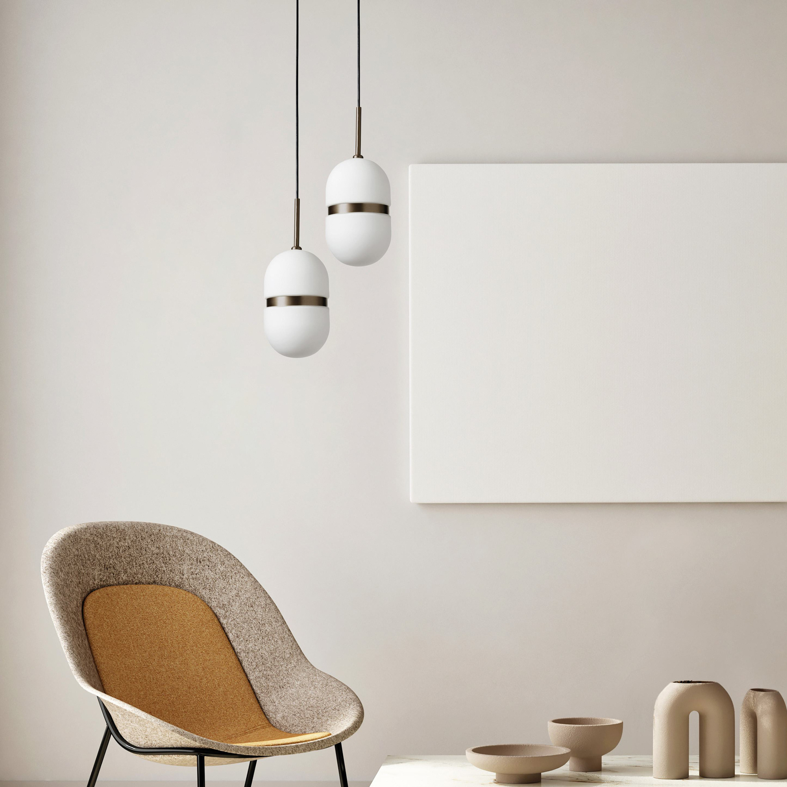 Domu pendant light, Ø 15 cm, bronze/white, glass, GX53