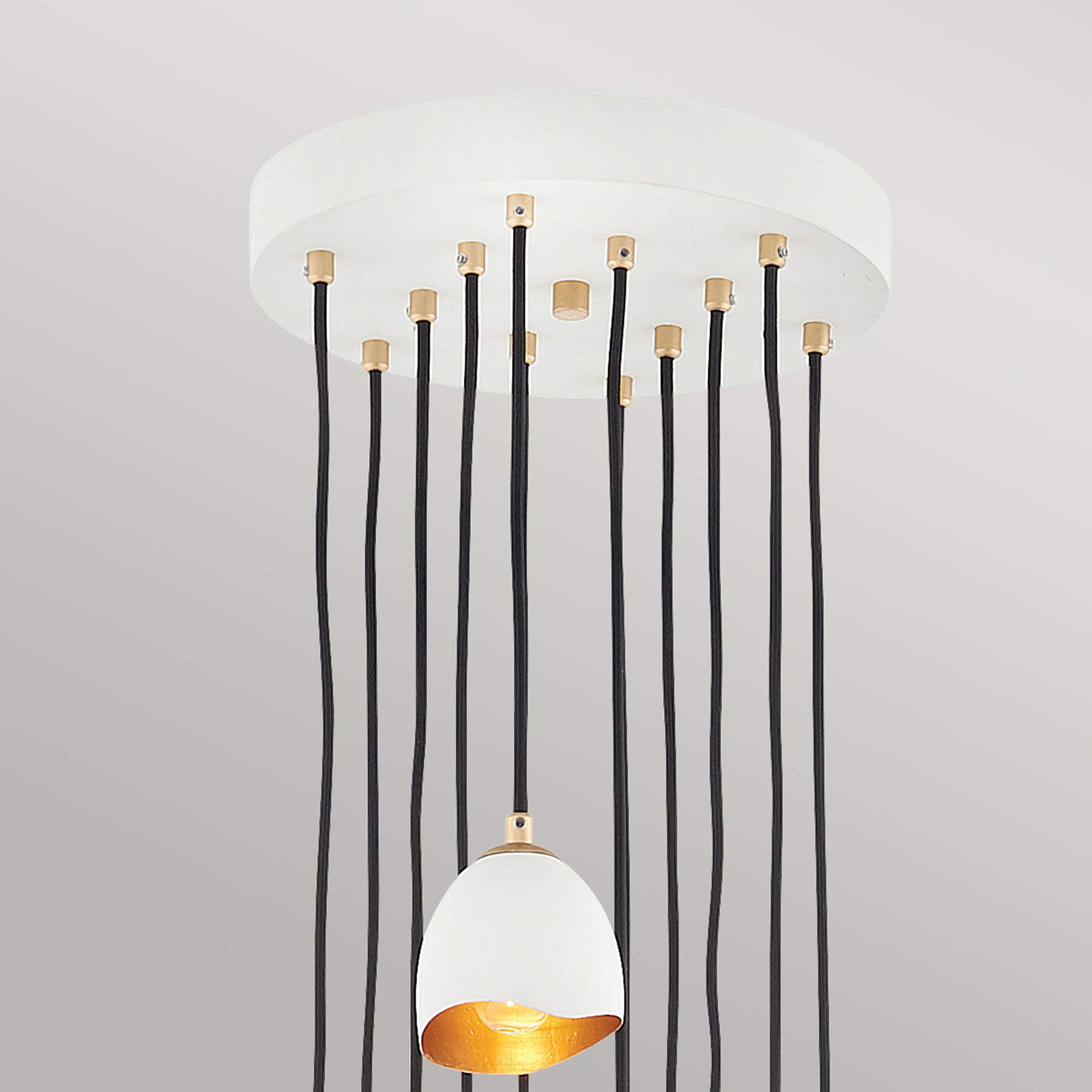 Nula pendant light, shell white/gold, 12-bulb