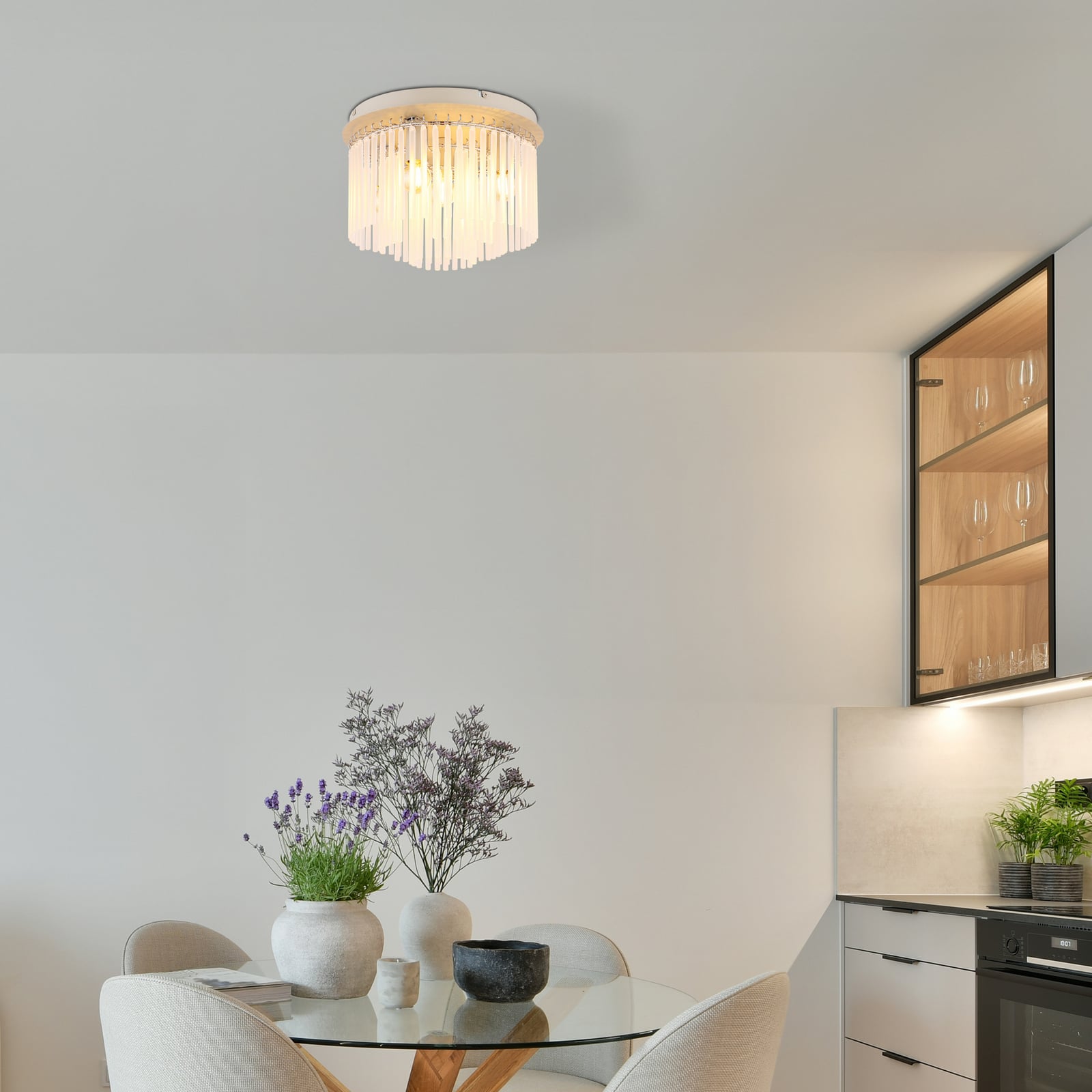 Plafondlamp Gorley, wit/zandkleurig, glas, Ø 32 cm, 5-lamps, E14 Plafondlamp Gorley, wit/zandkleurig, glas, Ø 32 cm, 5-lamps, E14