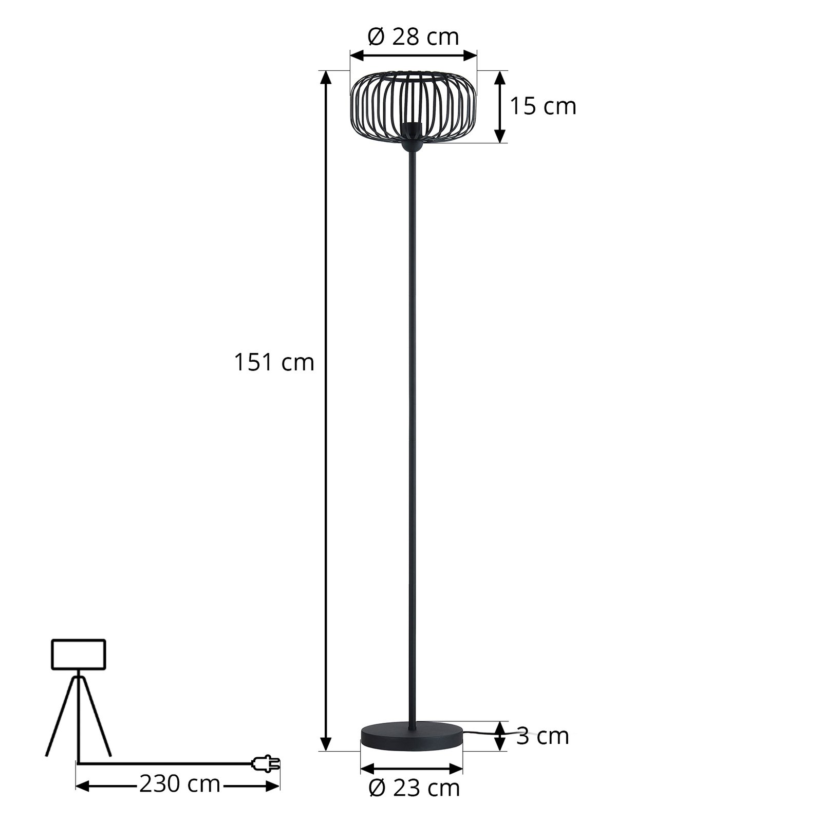 Lindby Krish stojací lampa, tvar klece, černá