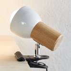 Small Clampspots clip-on light with oak