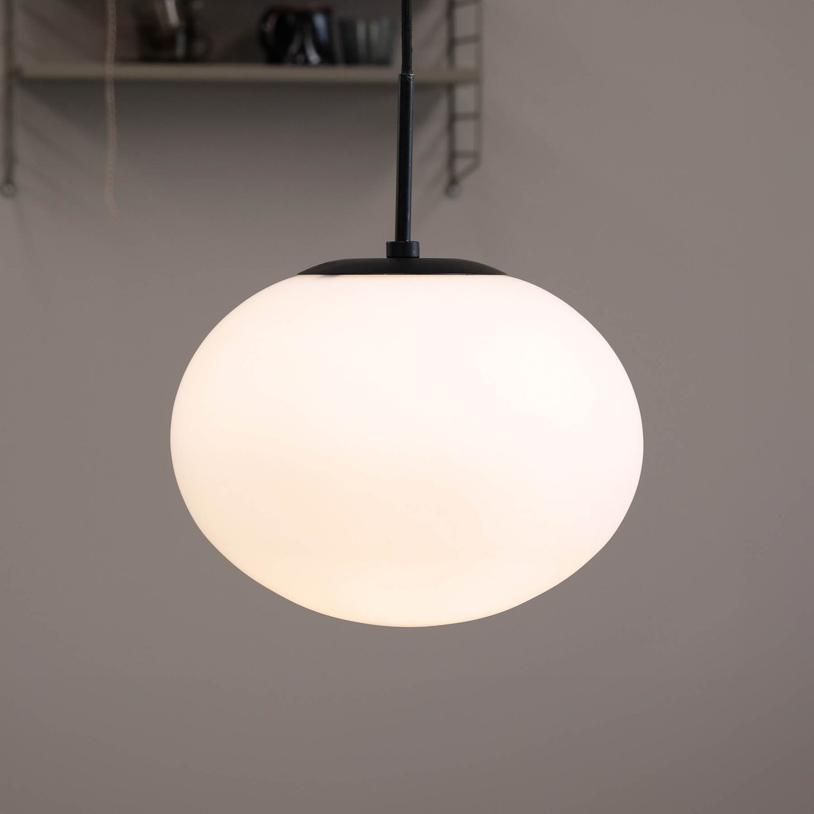 Dyberg Larsen Princess hanging light, opal/black, Ø 28 cm