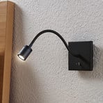 Lindby LED-væglampe Mayar, sort, metal, læselampe, 11cm