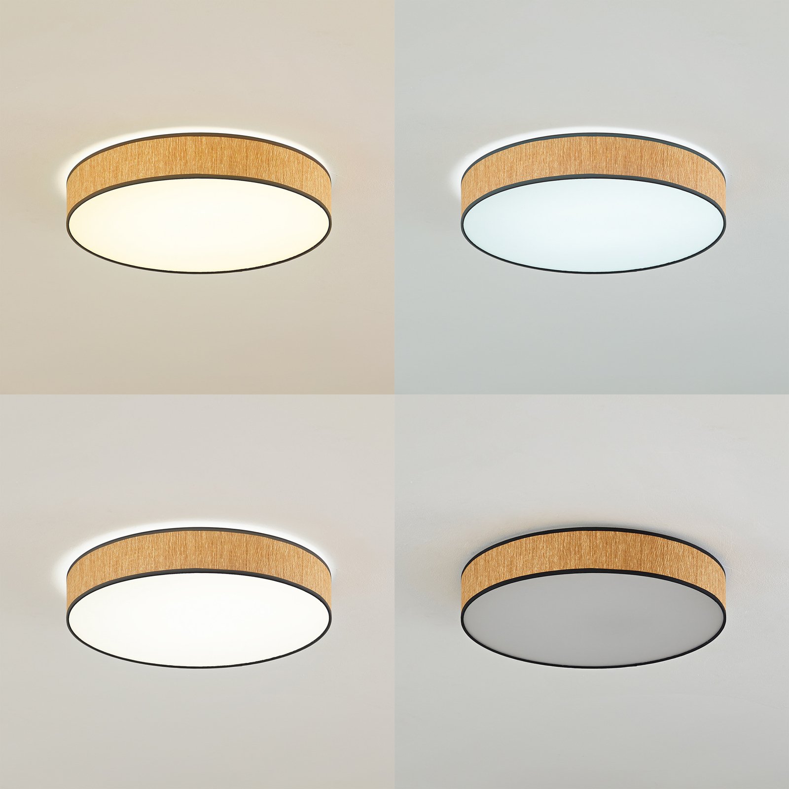 Lindby Plafonnier LED Jutis, beige, varech, Ø 50 cm