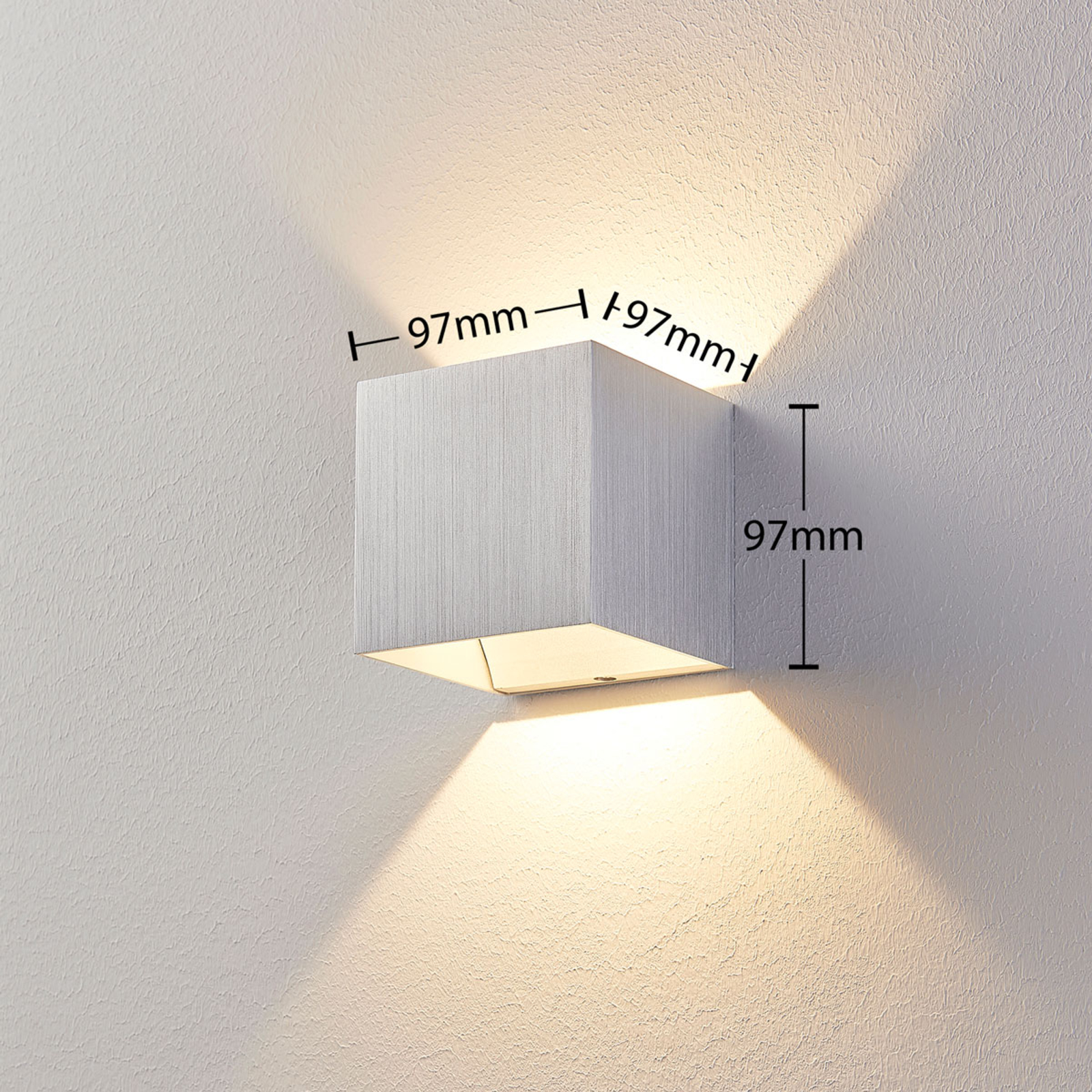 Hliníková LED nástěnná lampa Esma, hranatá