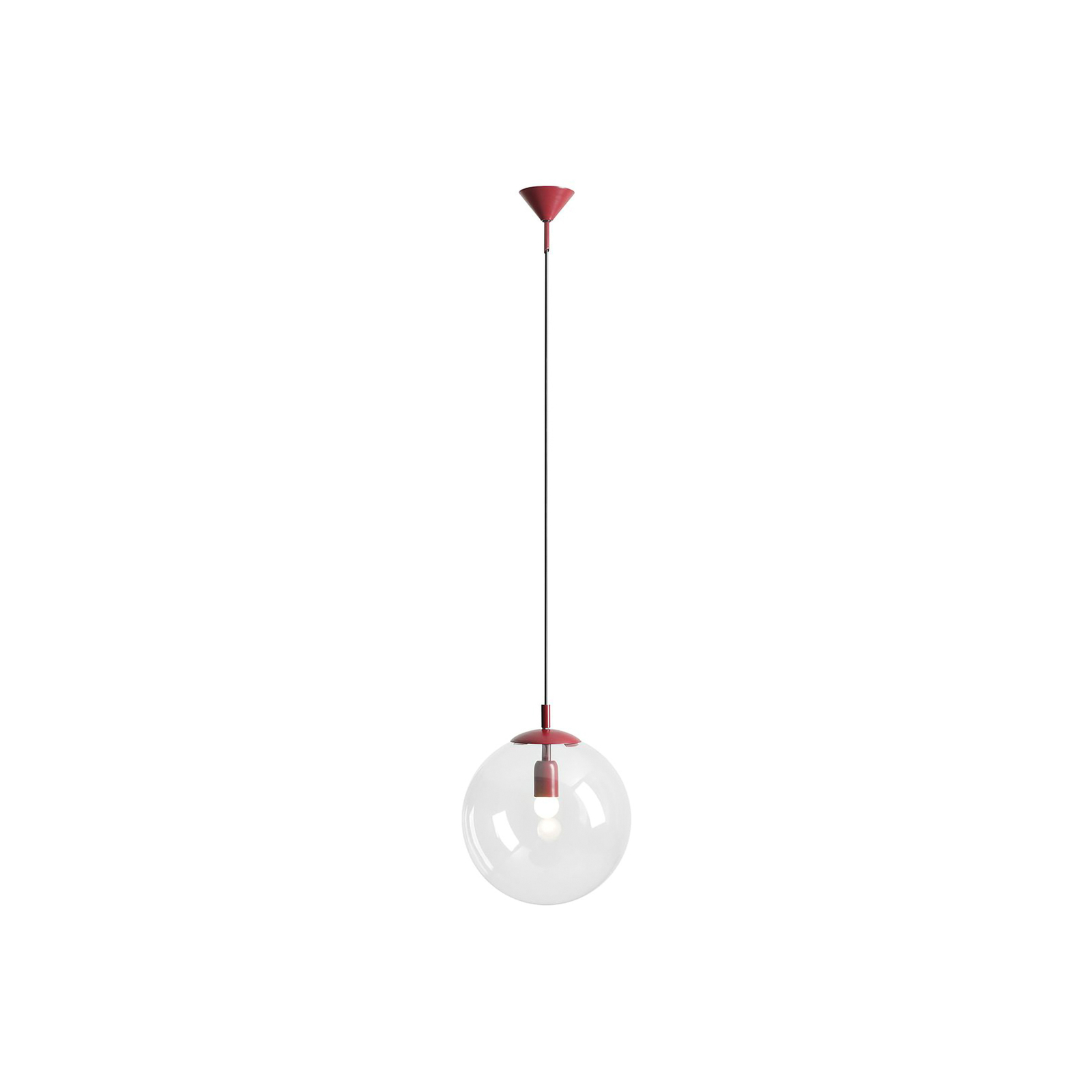 Candeeiro suspenso Nohr com abajur de vidro, vermelho vinho/claro