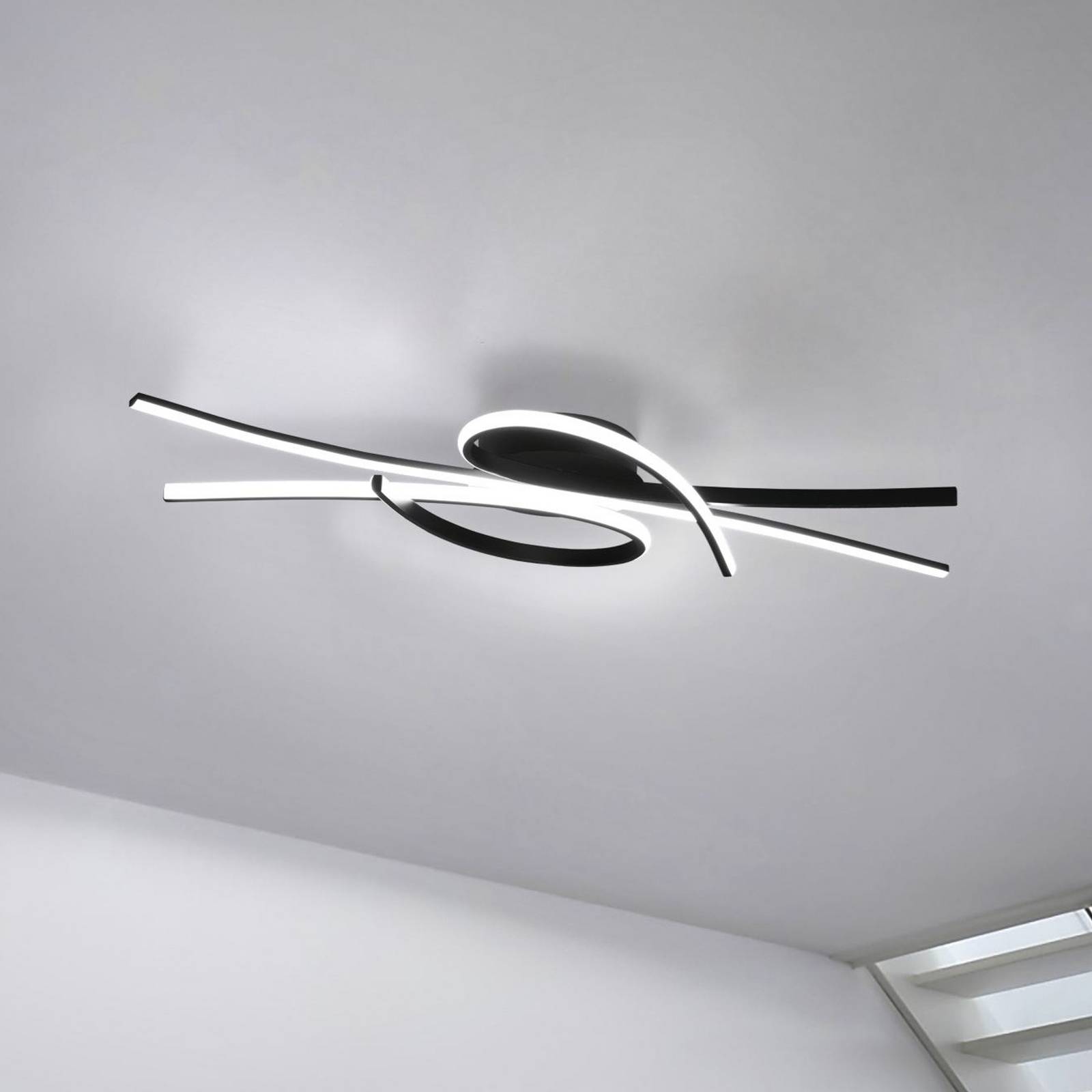 FISCHER & HONSEL Plafonnier LED Biba, noir, longueur 100 cm, métal, CCT
