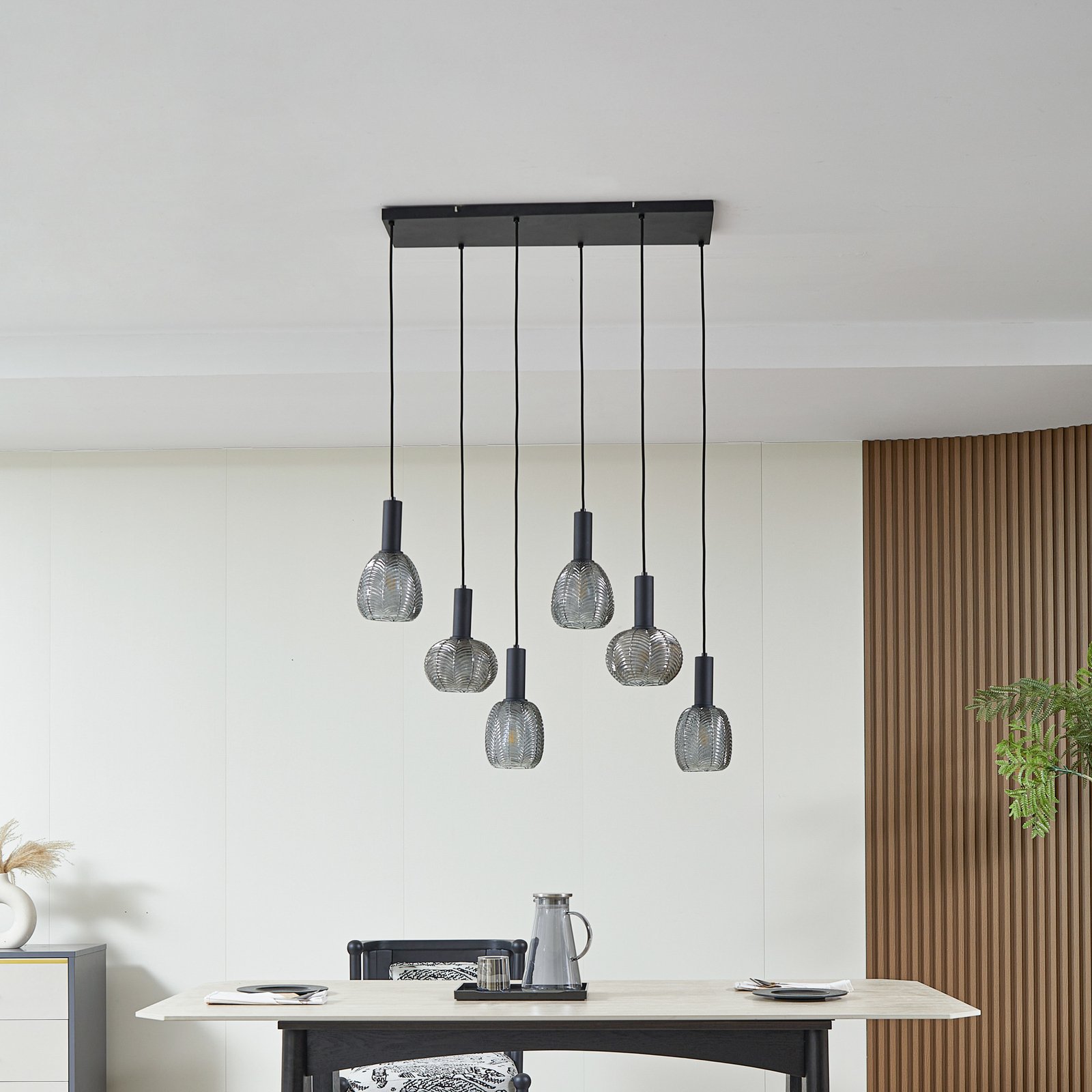 Lindby Tolli pendant light, grey/black, glass, 6-bulb