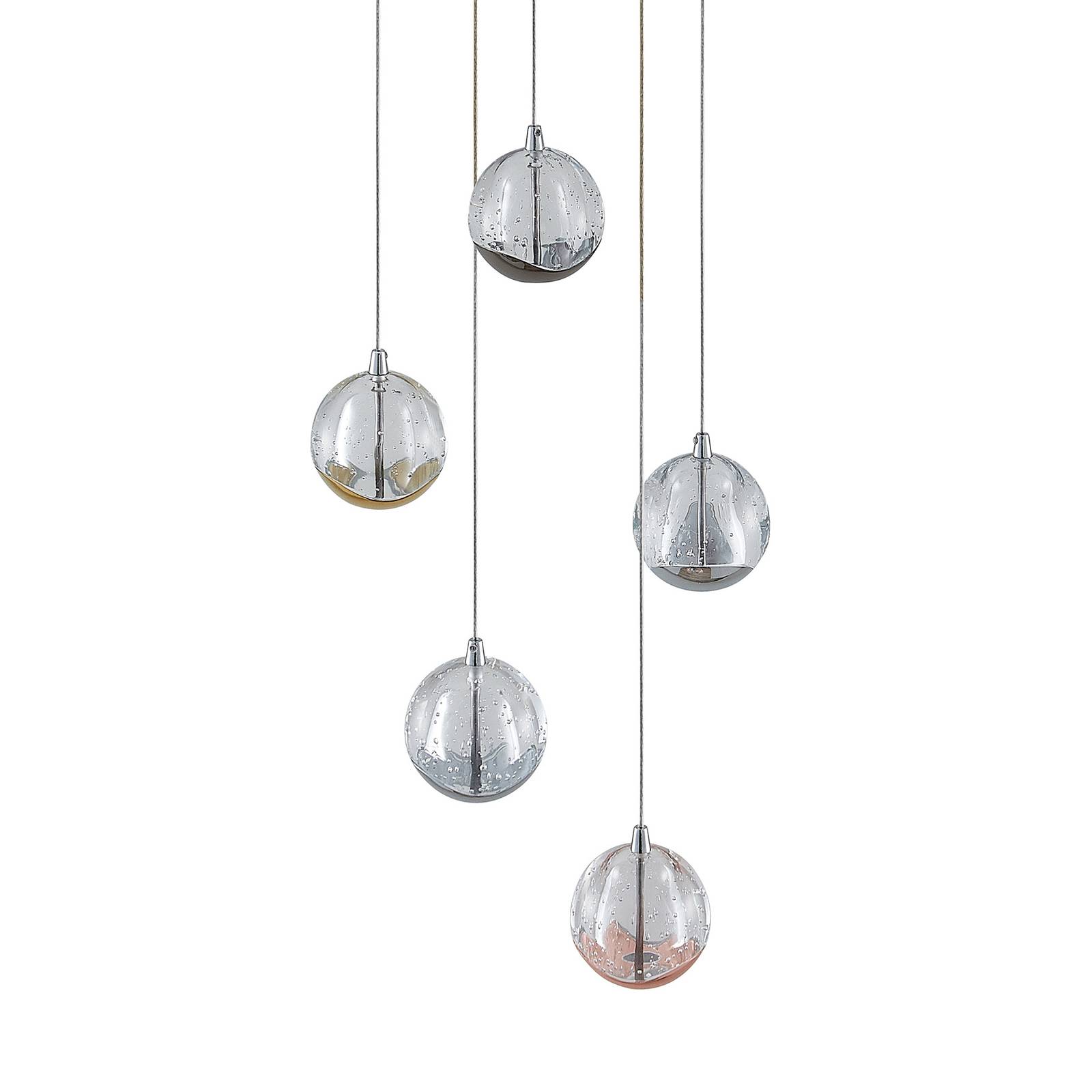 Lucande Hayley LED hanging light, five-bulb, for Living / Dining Room, glass, steel, 5 W