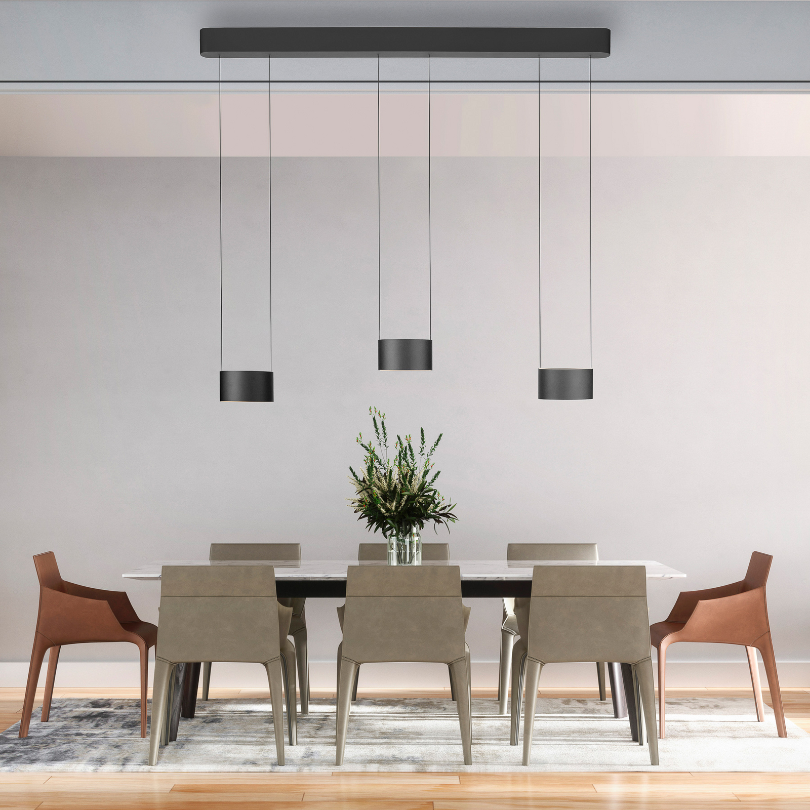 PURE LED-Hängelampe Clipse, grau, Länge 110 cm, CTT, 6-flg.
