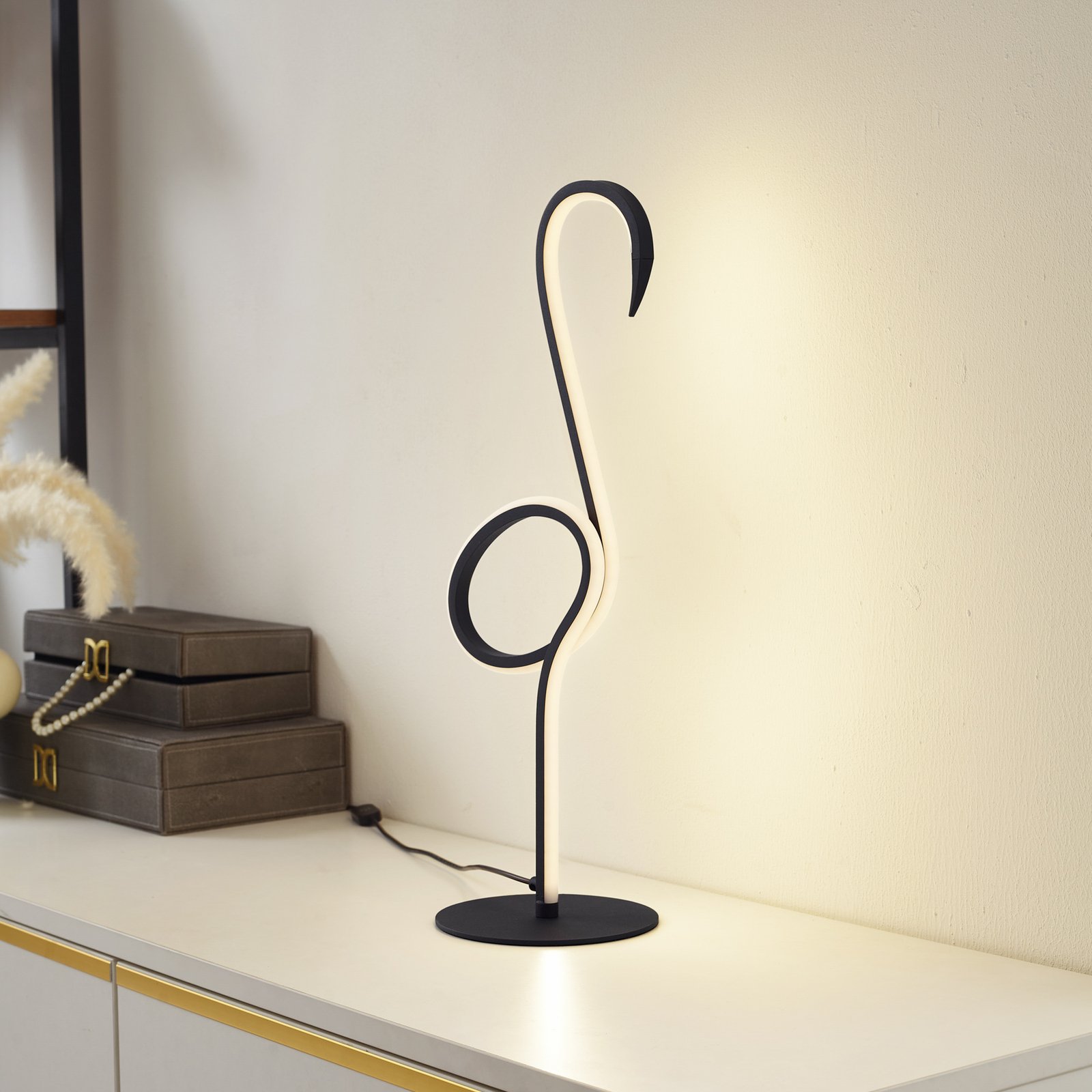 Lindby lampe de table LED Pajaro, 49,5 cm, noir, aluminium