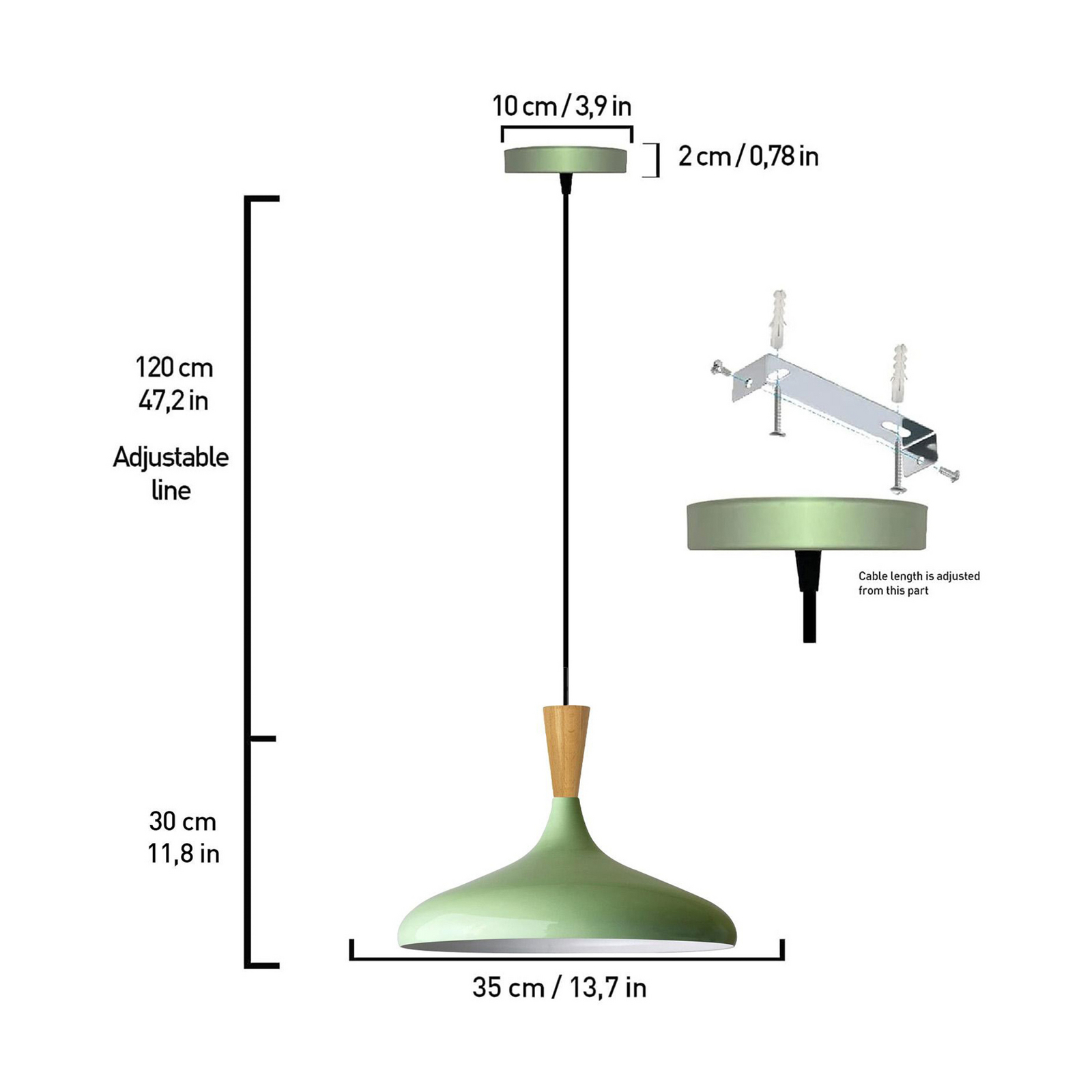 Lampa wisząca Chris, miętowa zieleń/biały, Ø 35 cm, metal