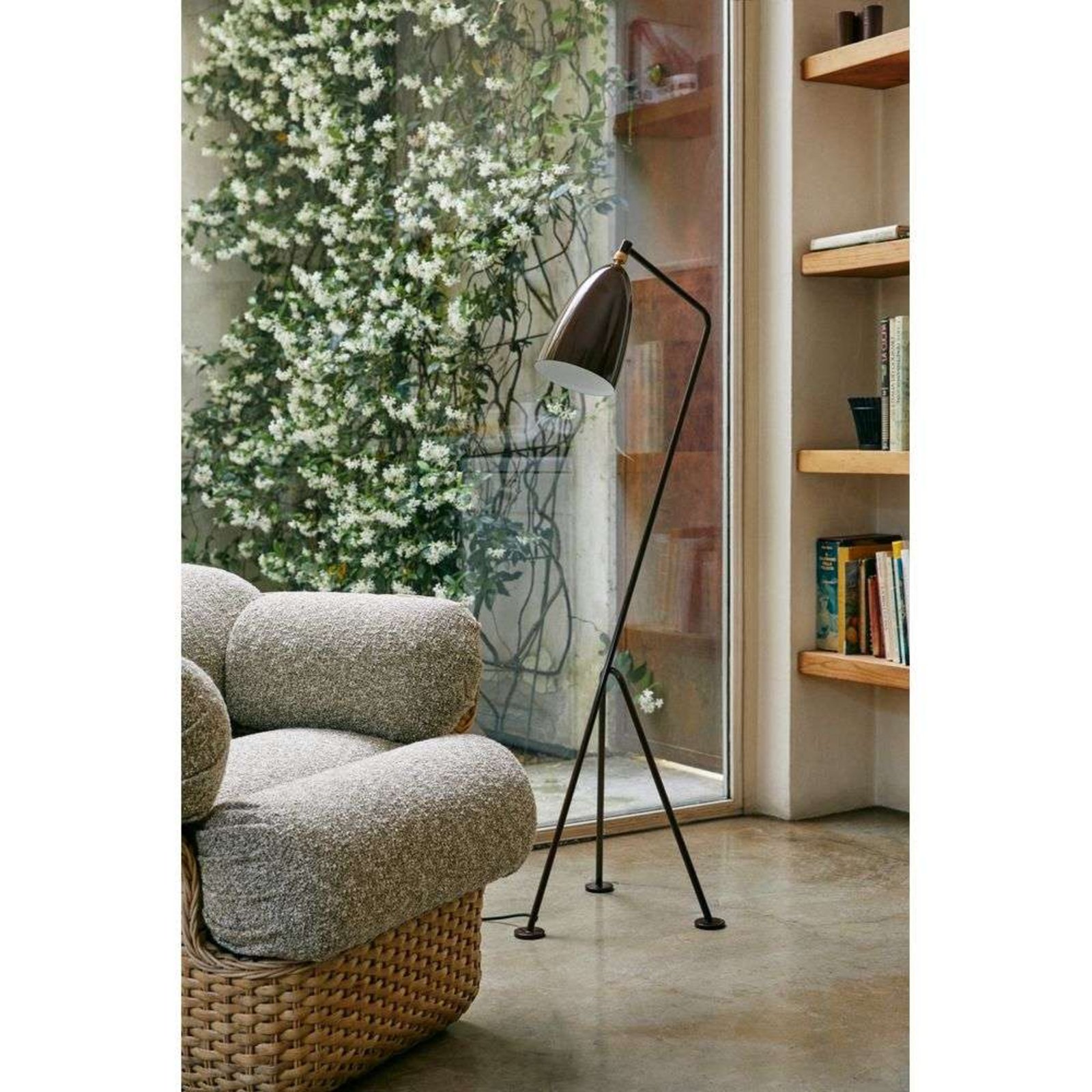 Gräshoppa Floor Lamp Glossy Walnut Brown - GUBI