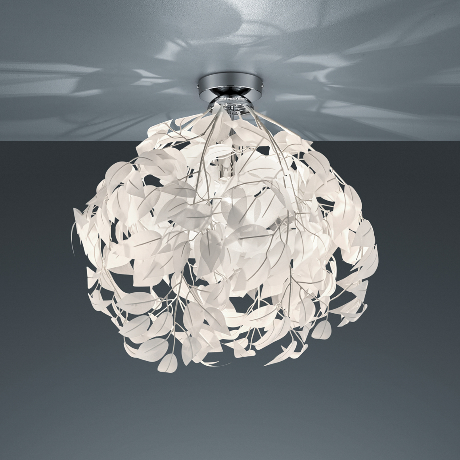 Plafondlamp Leavy, Ø 38 cm, chroom/wit, kunststof