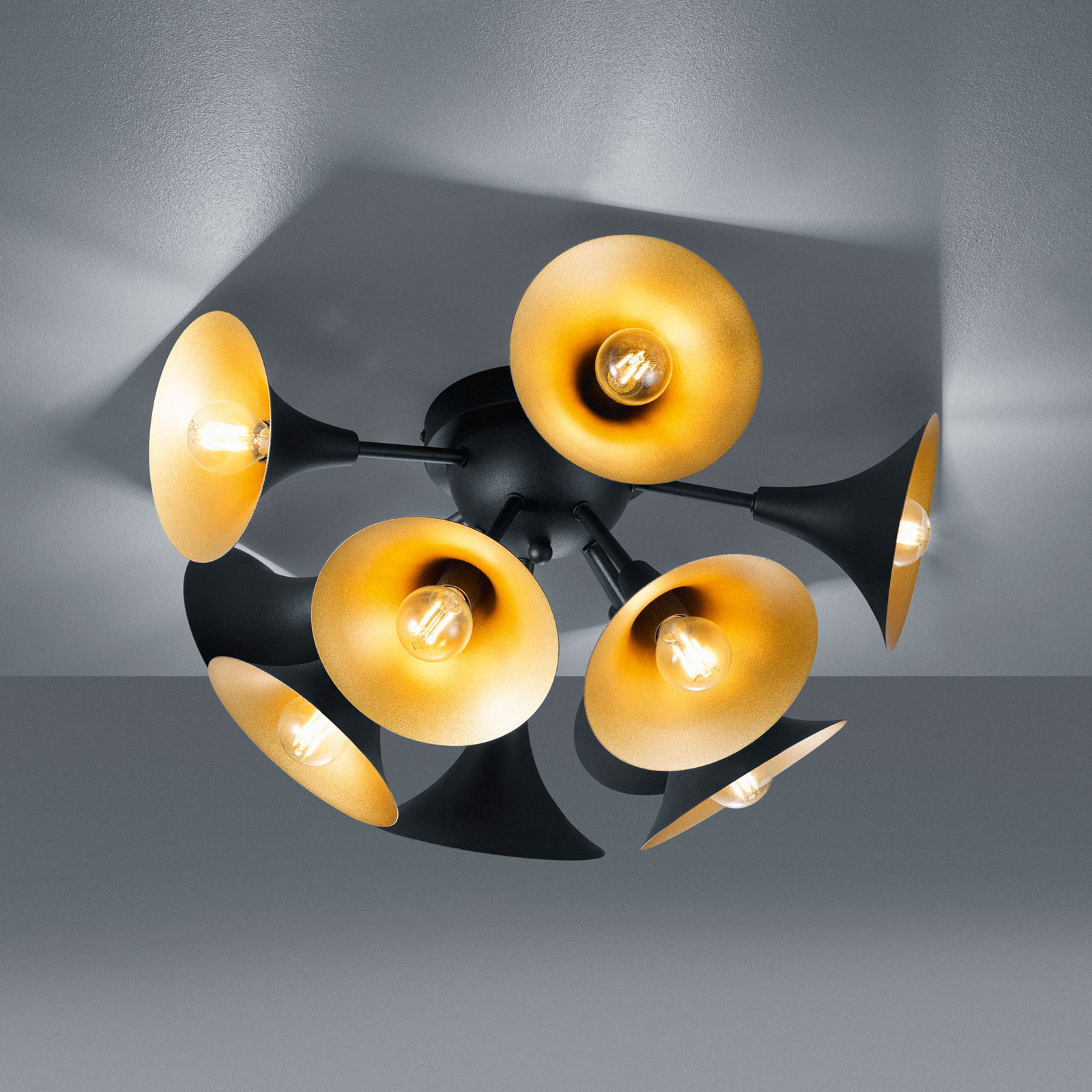 Trio Lighting Orchestra ceiling lamp, black, for Living / Dining Room, metal, E14, 28 W, energy efficiency: A++, H: 26 cm