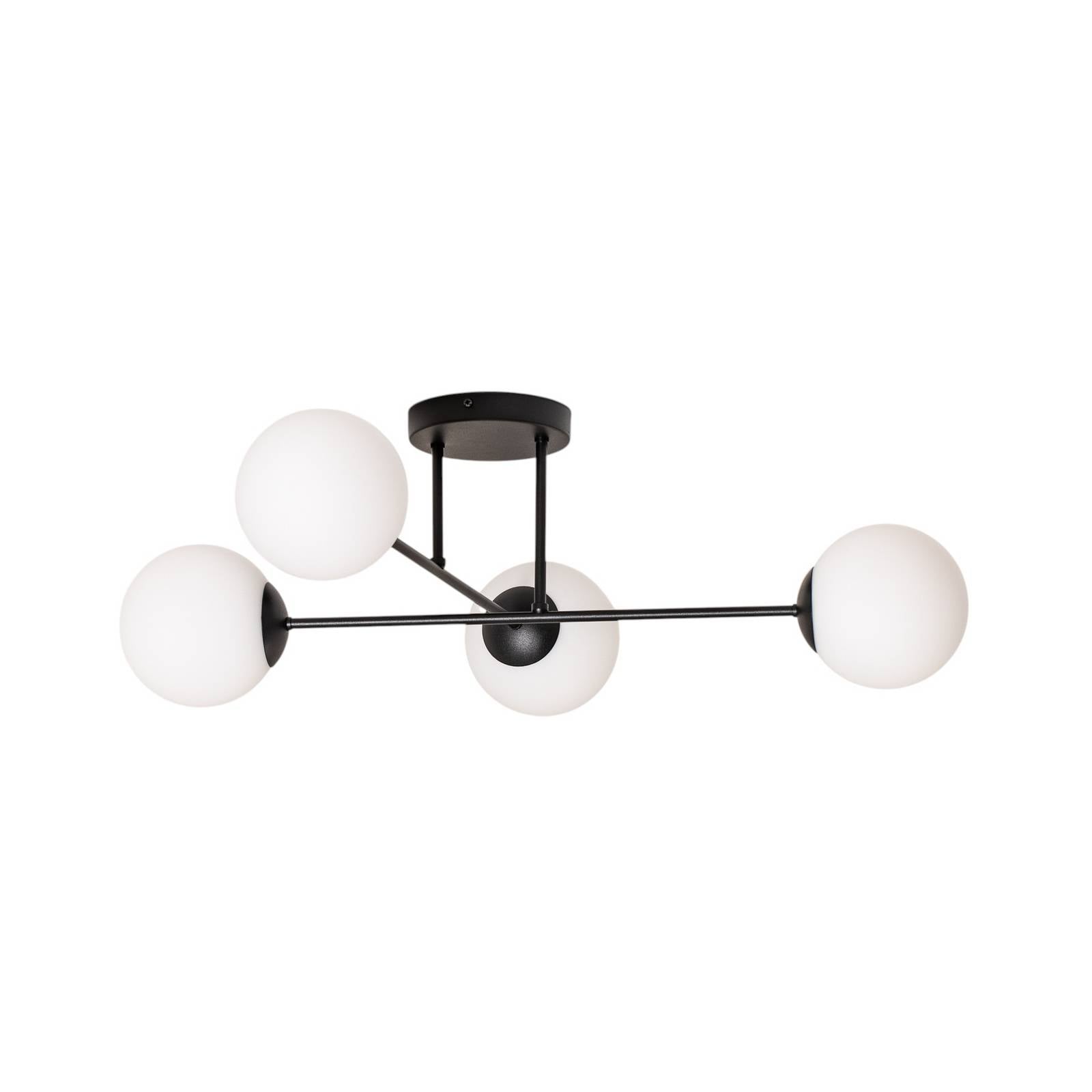 Deckenlampe Glassy, 4-flg., gekreuzt, schwarz/opal