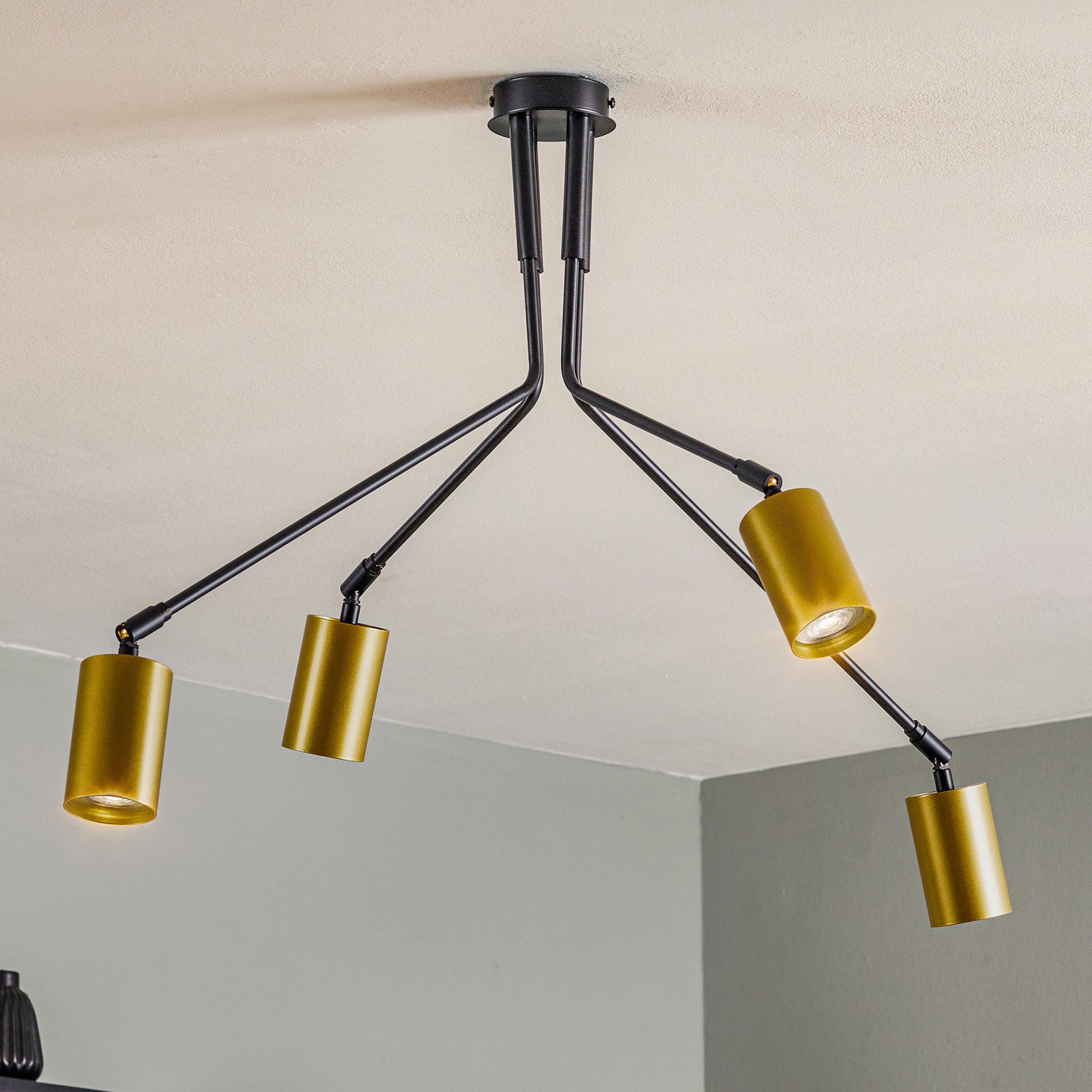 EMIBIG LIGHTING Plafonieră Verno 4 Black în negru și auriu - Camera de zi / sufragerie - Modern - negru auriu - Metal