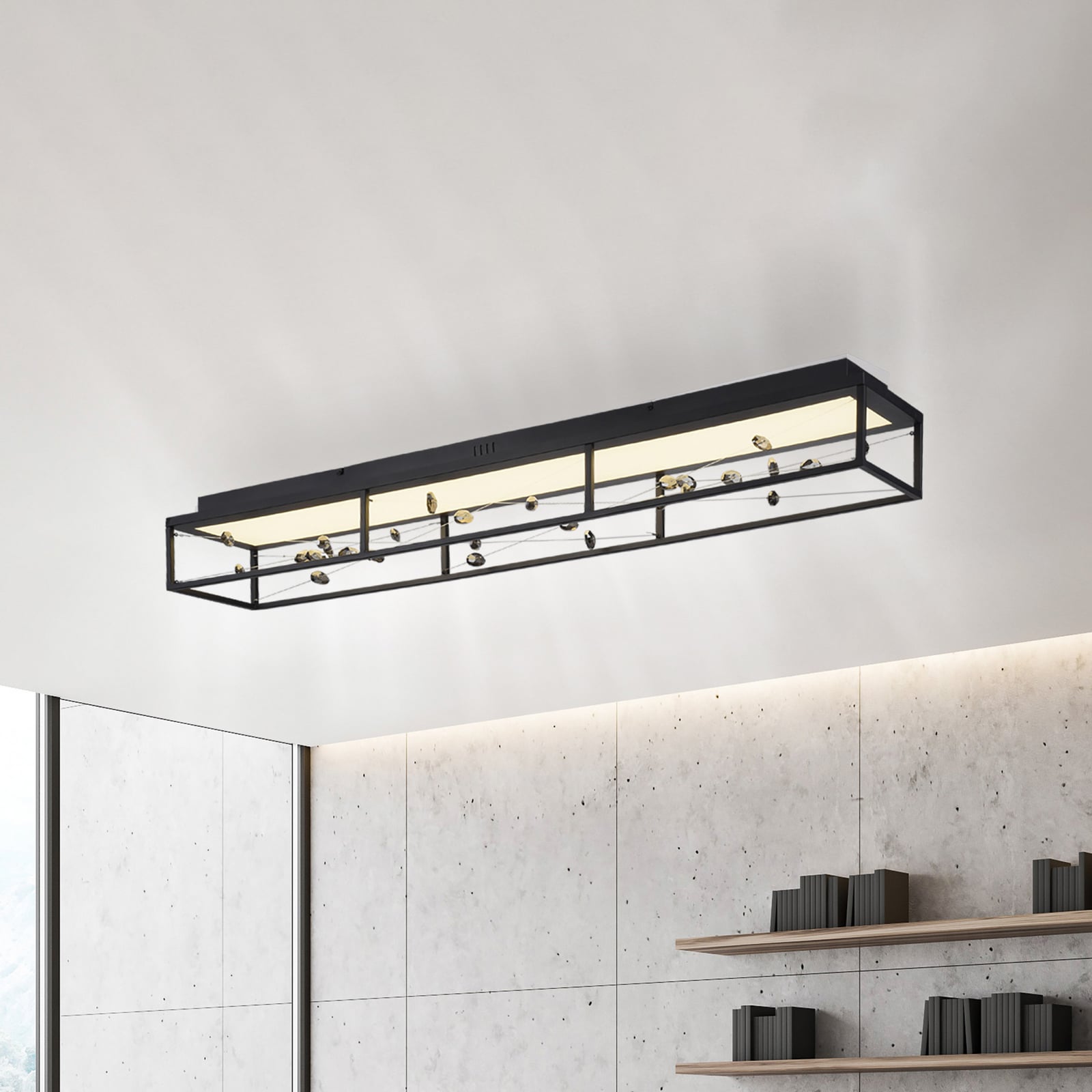 LED lubų šviestuvas „SKINA“, juodos spalvos, 112 cm, CCT, reguliuojamas, su