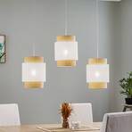 Boho linear hanglamp 3-lamps wit/rotan