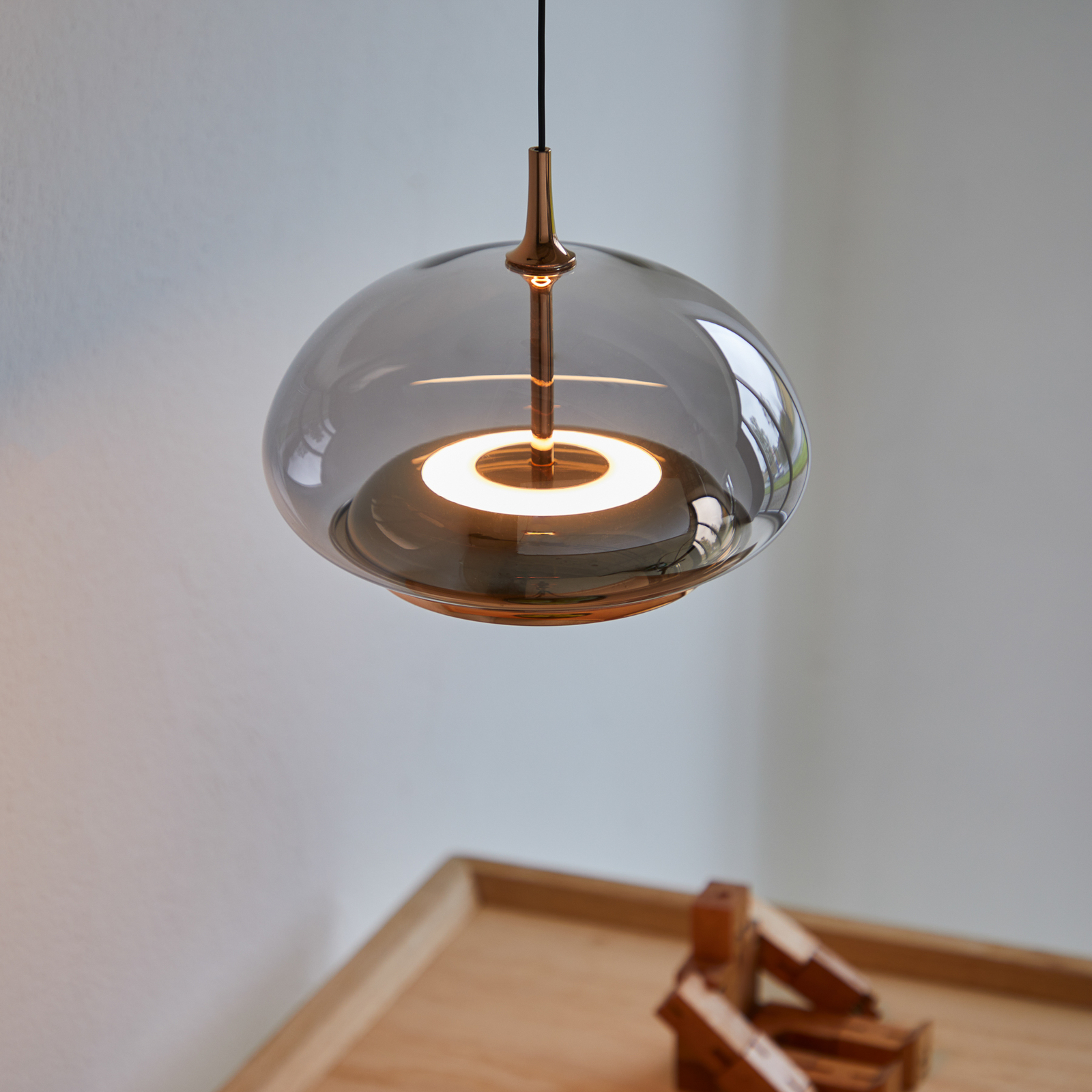 LOOM DESIGN LED hanging light Avalon rose gold/grey Ø 20 cm glass