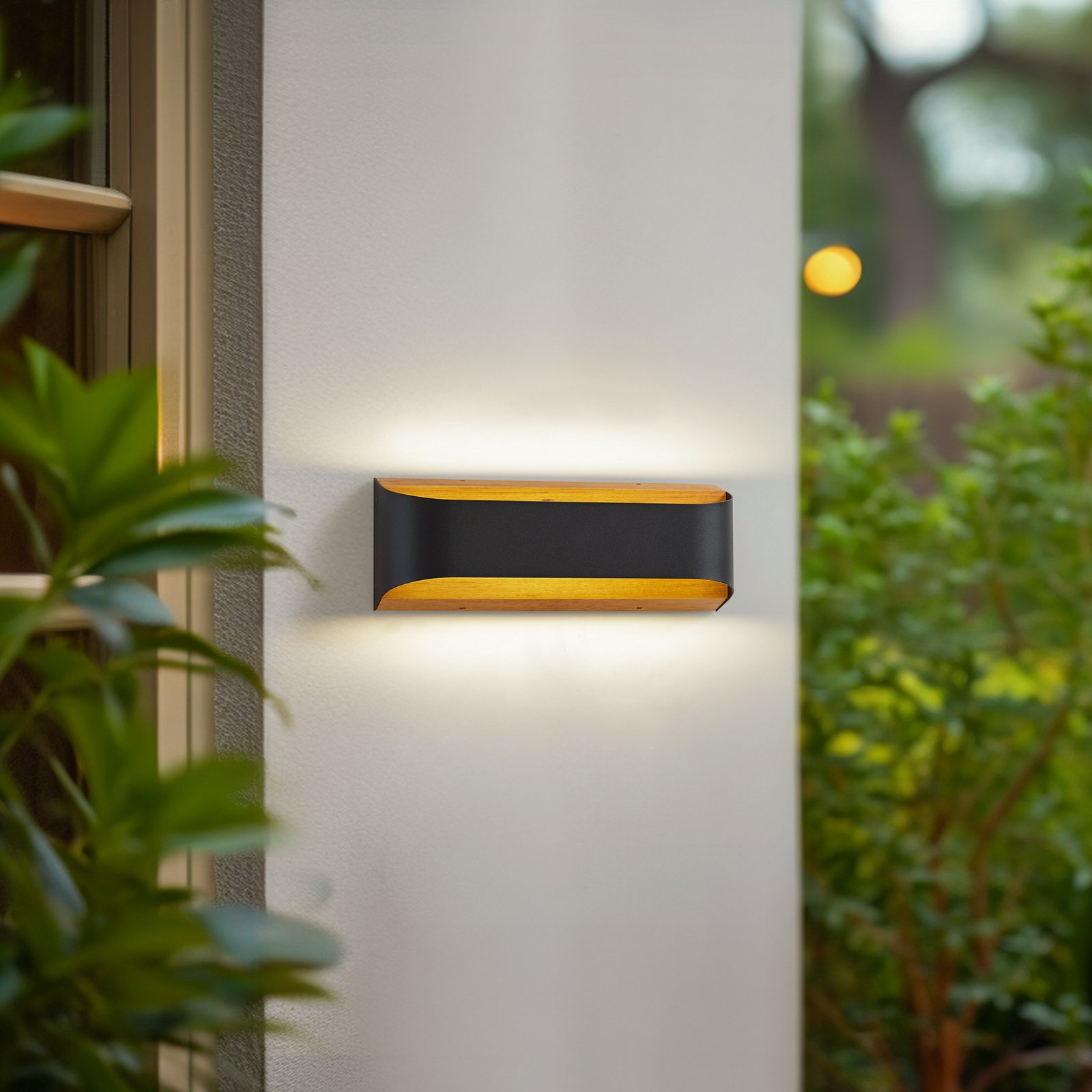 Lindby Candeeiro de parede exterior LED Lenore, preto, metal, 36,5cm