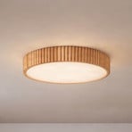 Lindby LED plafondlamp Velua, wit/licht hout, CCT, Ø 50 cm