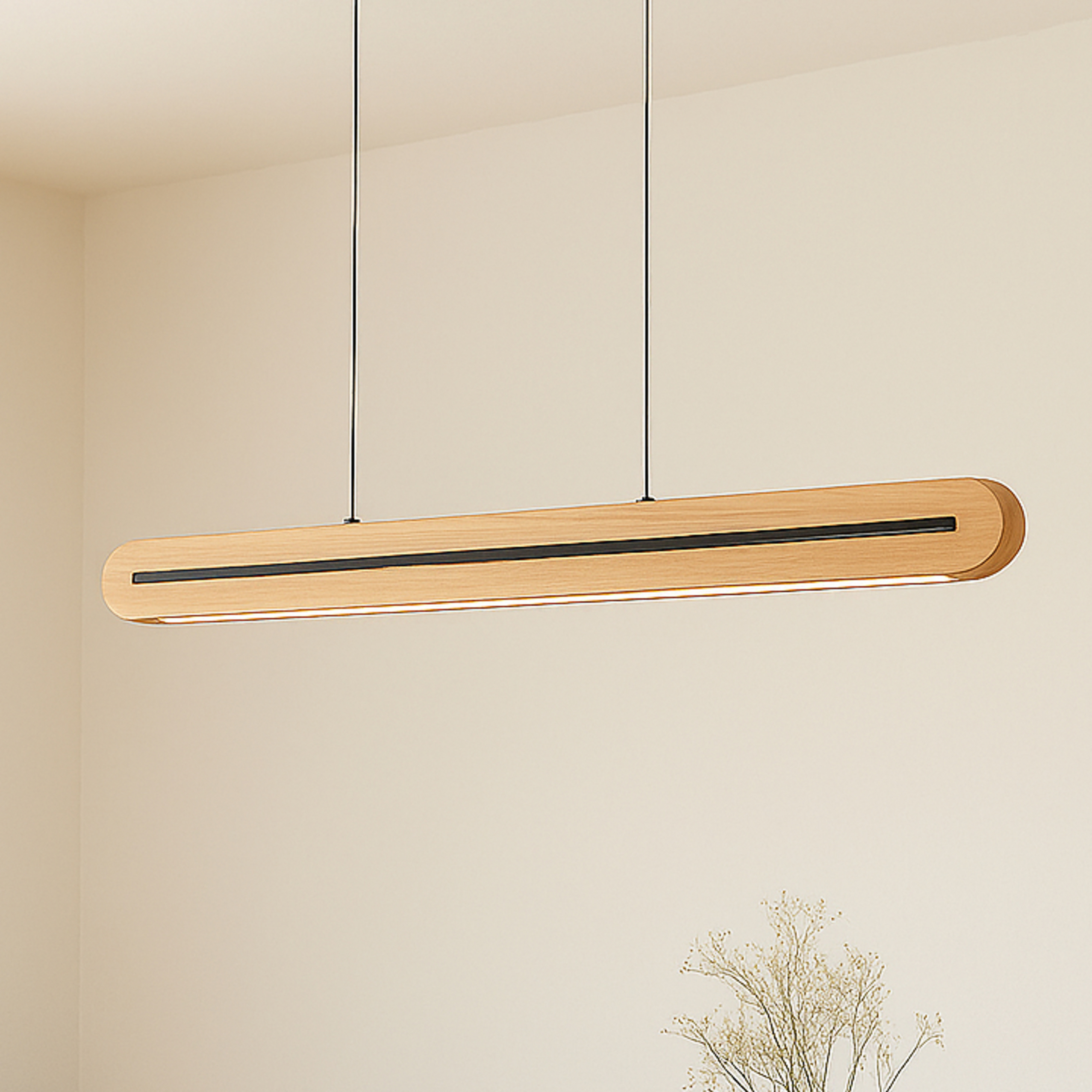 Lucande LED-Pendelleuchte Darnor, Holz, CCT, Länge 100 cm