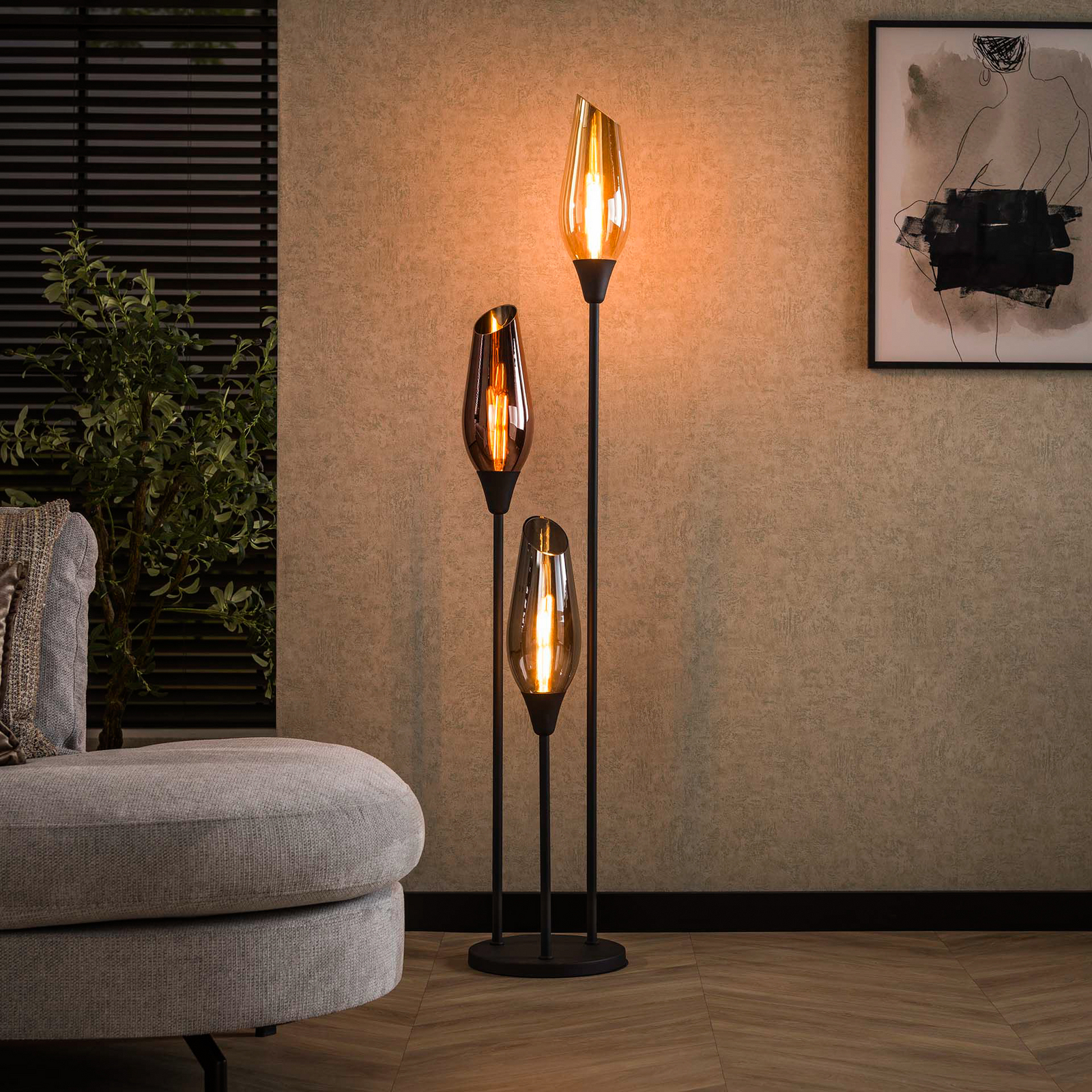 Stehlampe Mixture, 168 cm, multicolor, 3-flammig Glas/Metall