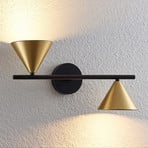 Lucande Kartio wall light, 2-bulb, up down, brass