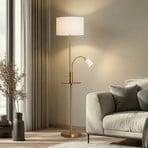 Lindby vloerlamp Aovan, bronskleurig, opbergvak, USB-aansluiting