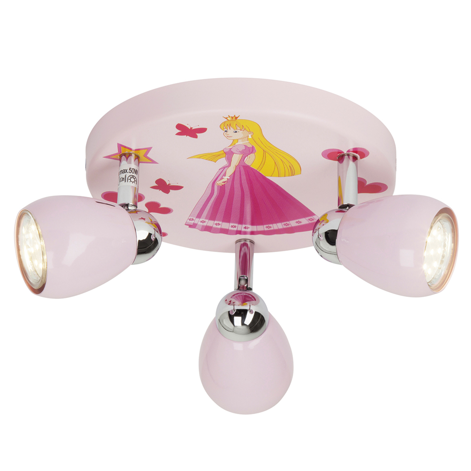 Pink LED ceiling light Princess, three-bulb