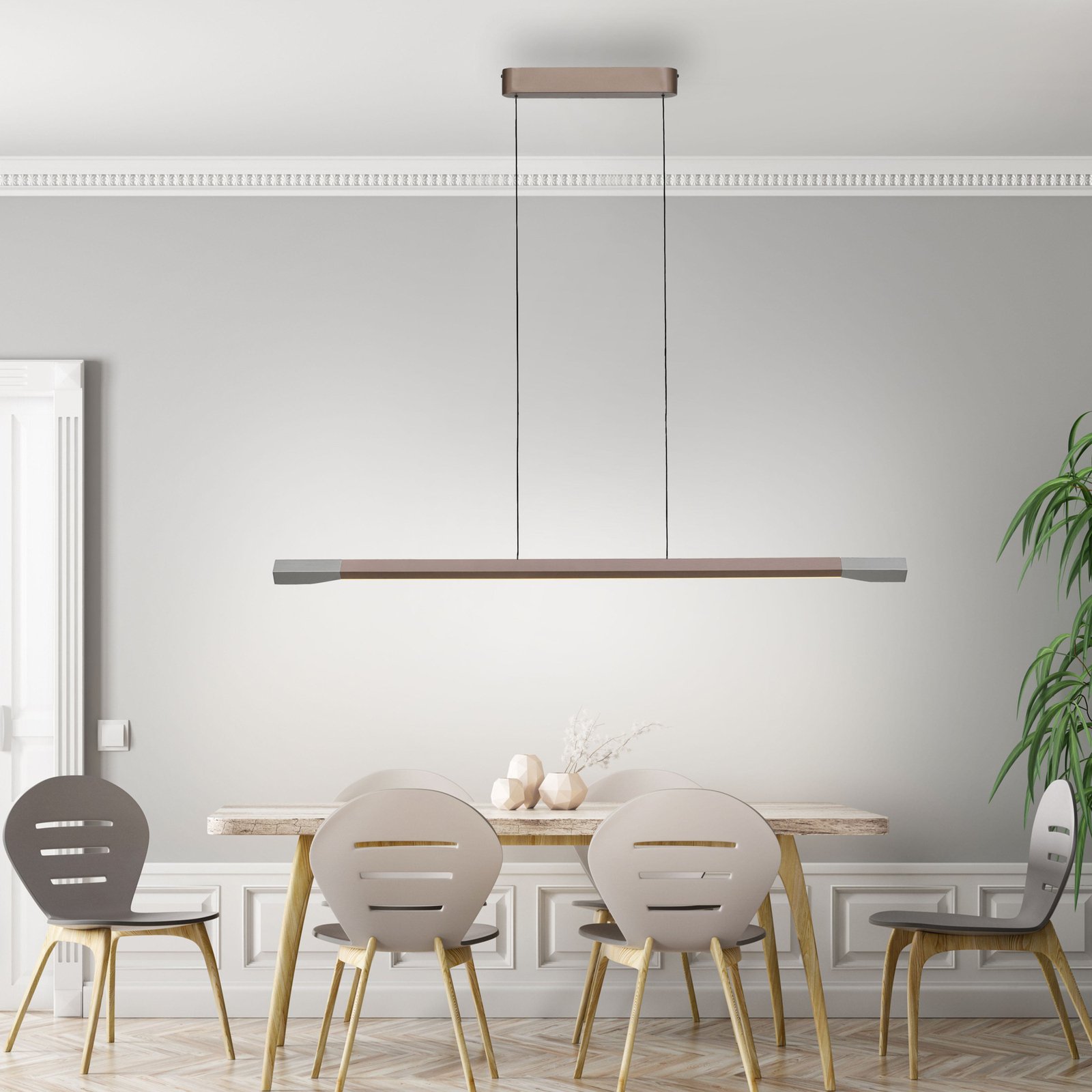 Lampa wisząca LED Hoop Paul Neuhaus, kawowy brąz, długość 128 cm