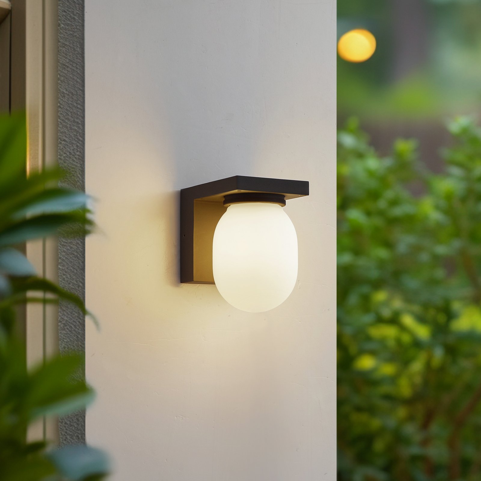 Ovaali buitenwandlamp, IP65, donkergrijs, glas - Lucande Ovaali buitenwandlamp, IP65, donkergrijs, glas - Lucande